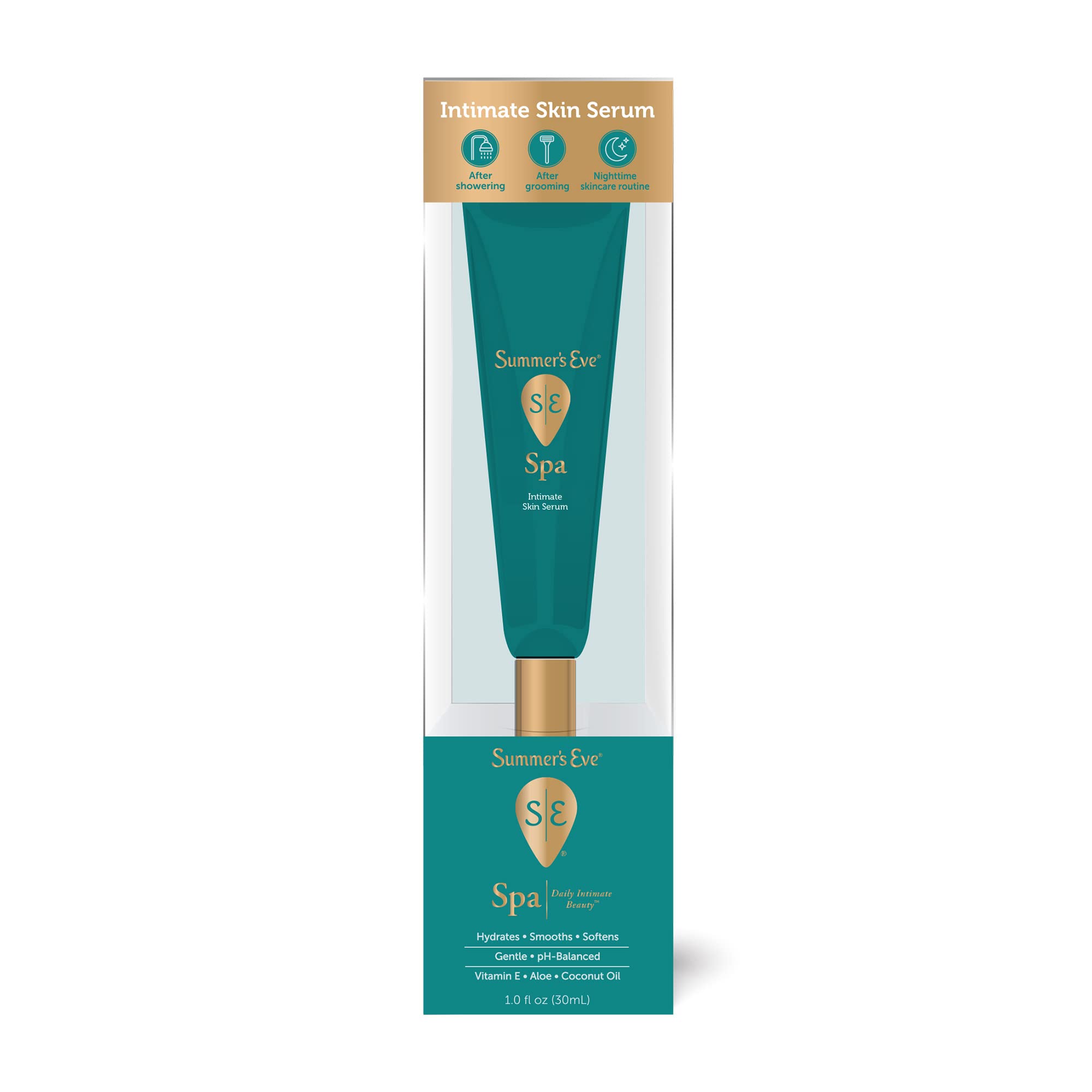 Summer's Eve Post-Shave Intimate Serum 1oz bottle for gentle intimate care and hydration.