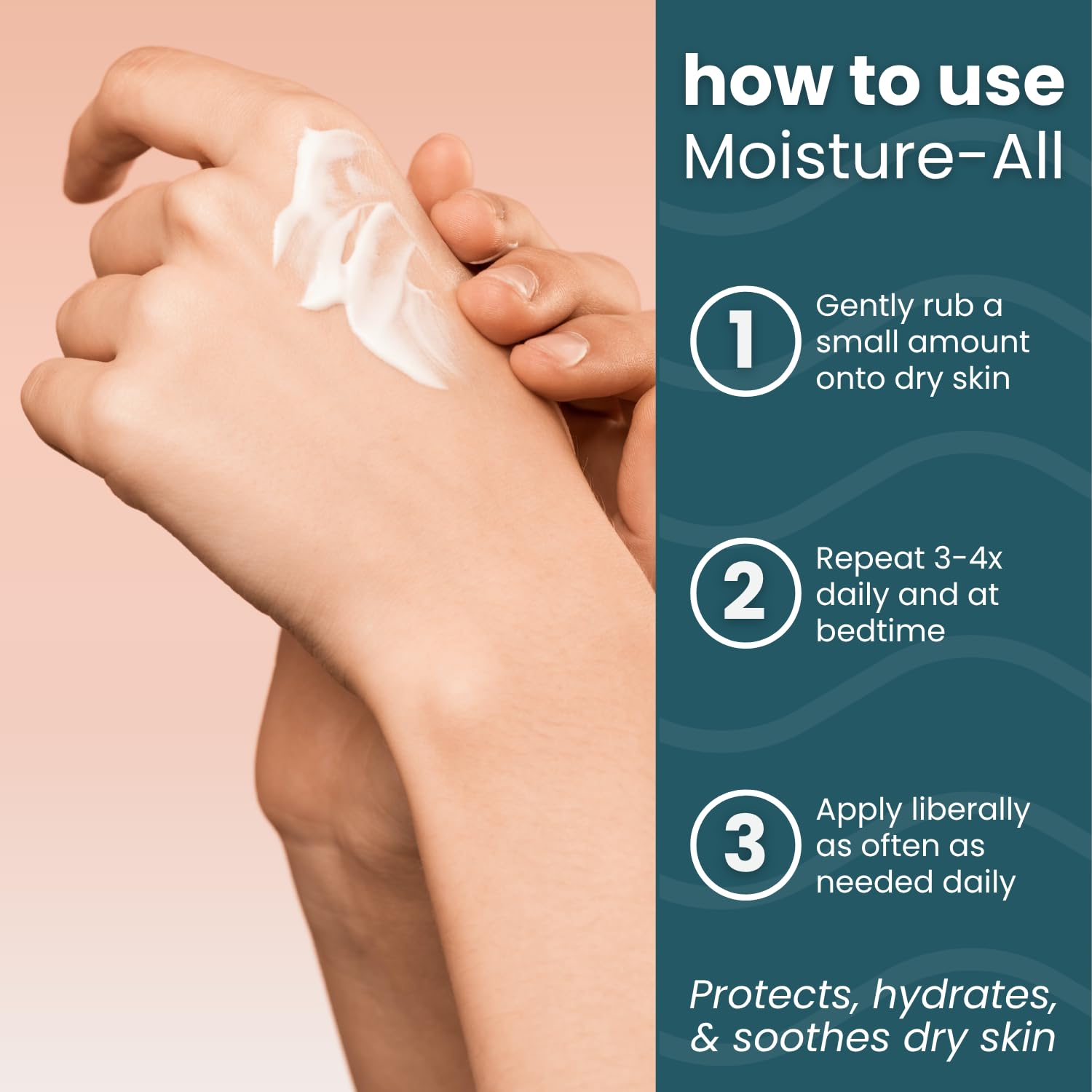 Close-up of pump dispensing Moisture-All lotion enabling easy daily application
