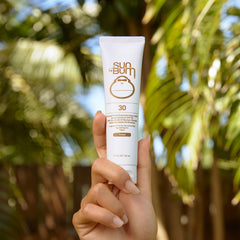 Sun Bum SPF 30 tinted sunscreen close-up highlighting matte finish.