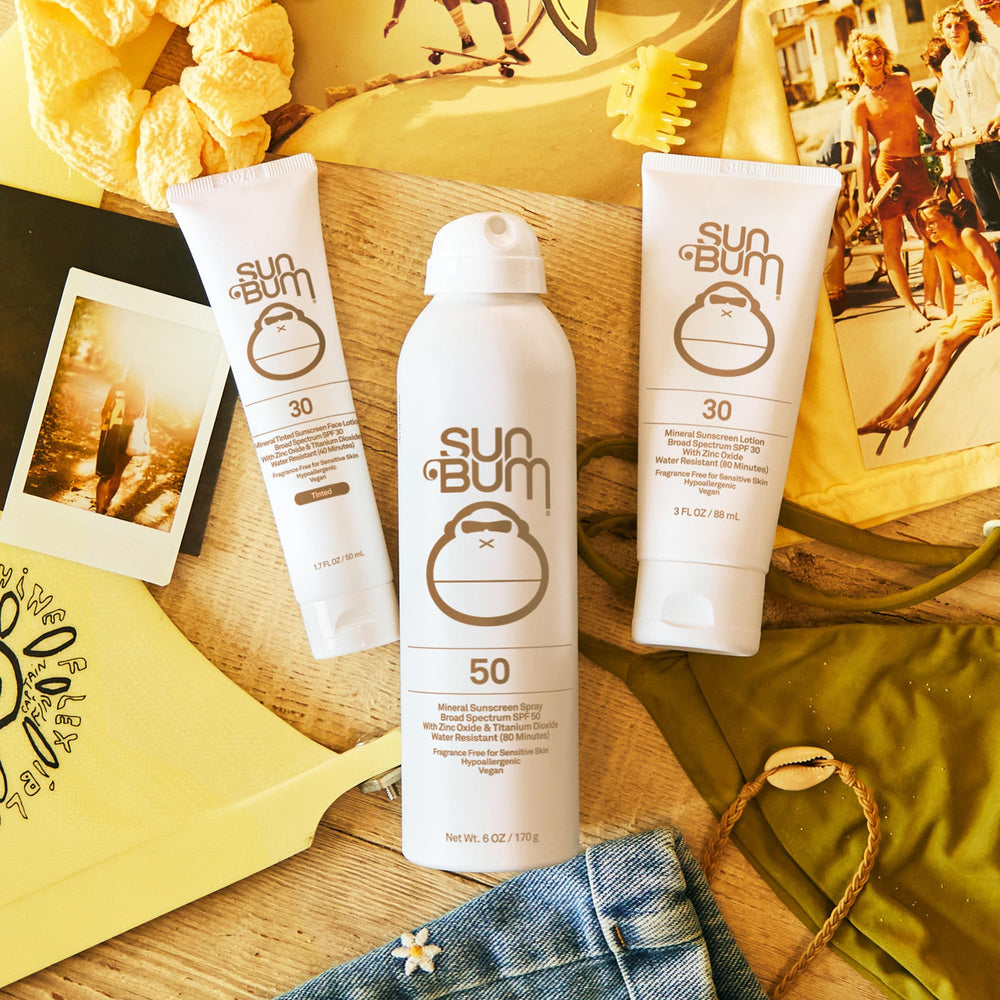 Sun Bum mineral tinted sunscreen texture close-up showcasing lightweight feel.