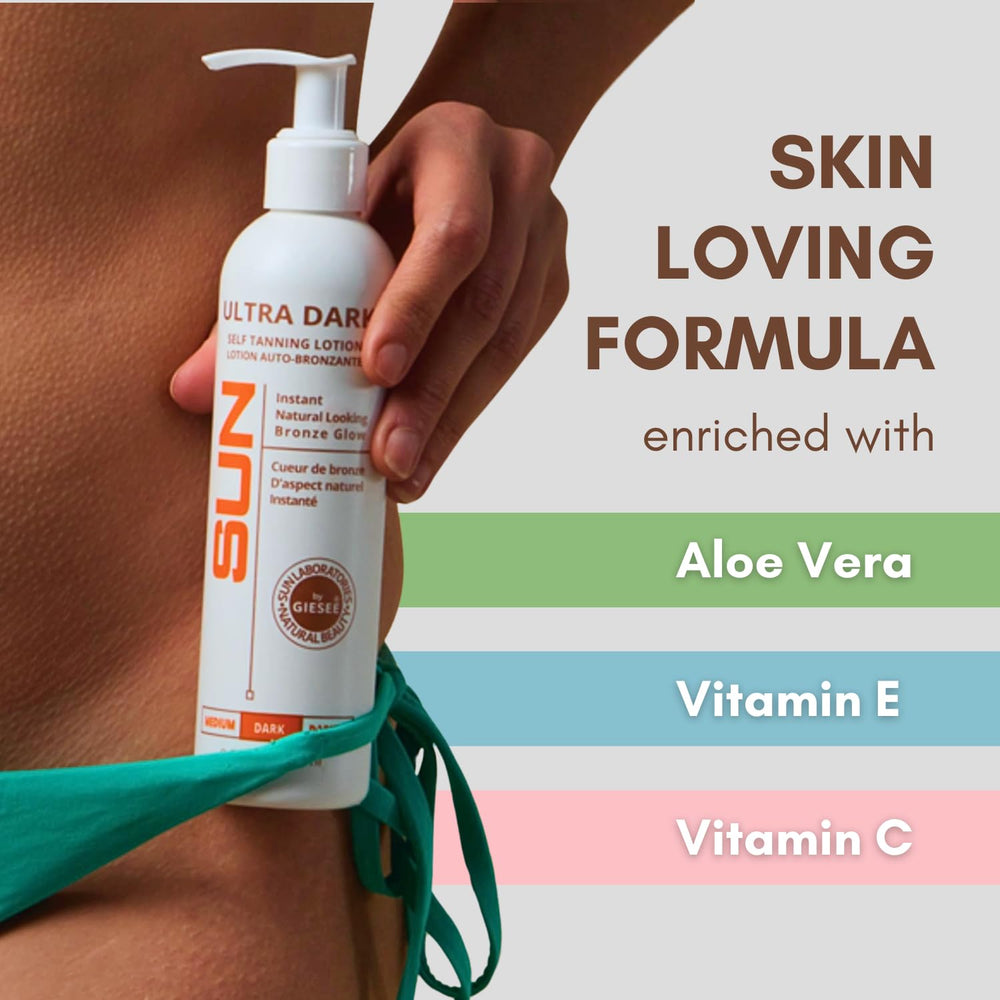 Sun Laboratories by Giesee bronzing-instant-tan demonstrates immediate sun-kissed result on skin