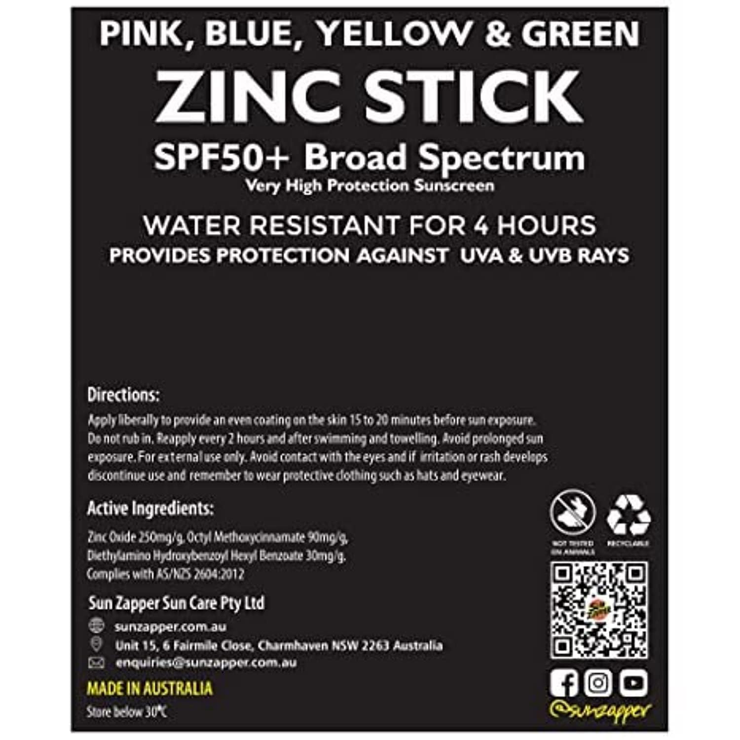 Sun Zapper yellow zinc sunscreen stick ideal for family outdoor sunlight protection.