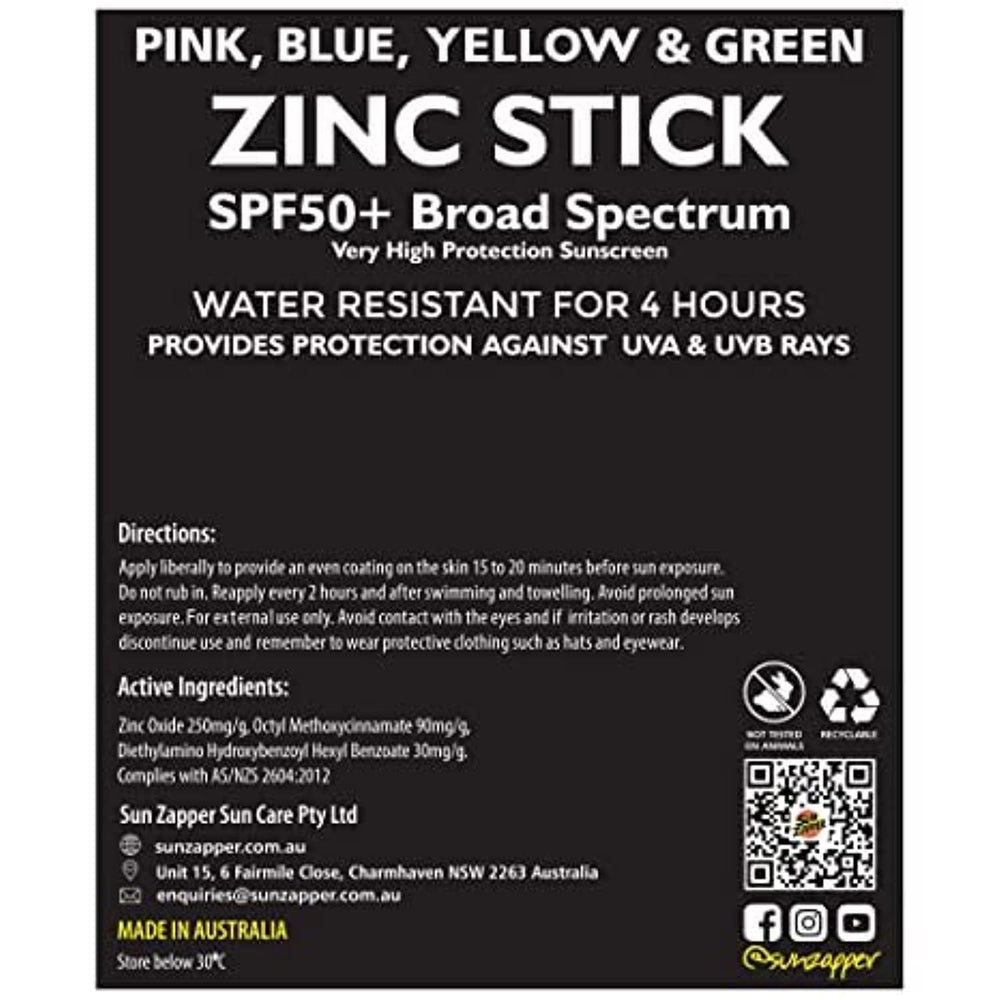 Sun Zapper yellow zinc sunscreen stick ideal for family outdoor sunlight protection.