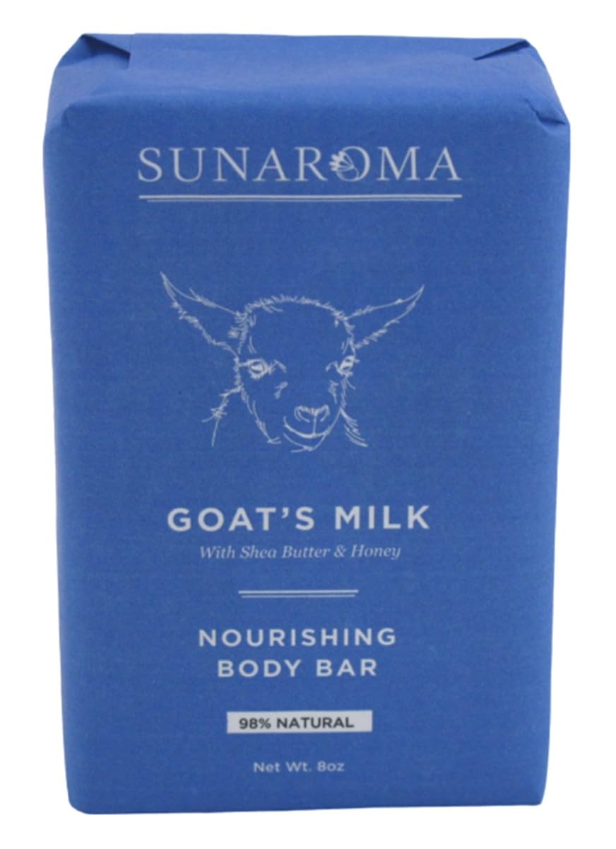 Sunaroma goat milk bar soap pack-3 packaging image shows USA-made formula for gentle cleansing.