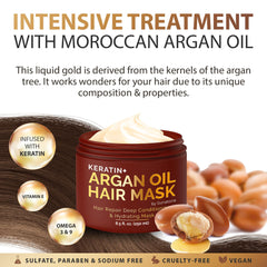 SUNATORIA argan oil bottle close-up highlights nourishing shine for healthy-looking hair.