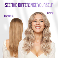 Brassy tones soften as Sunatoria purple mask colors blond hair