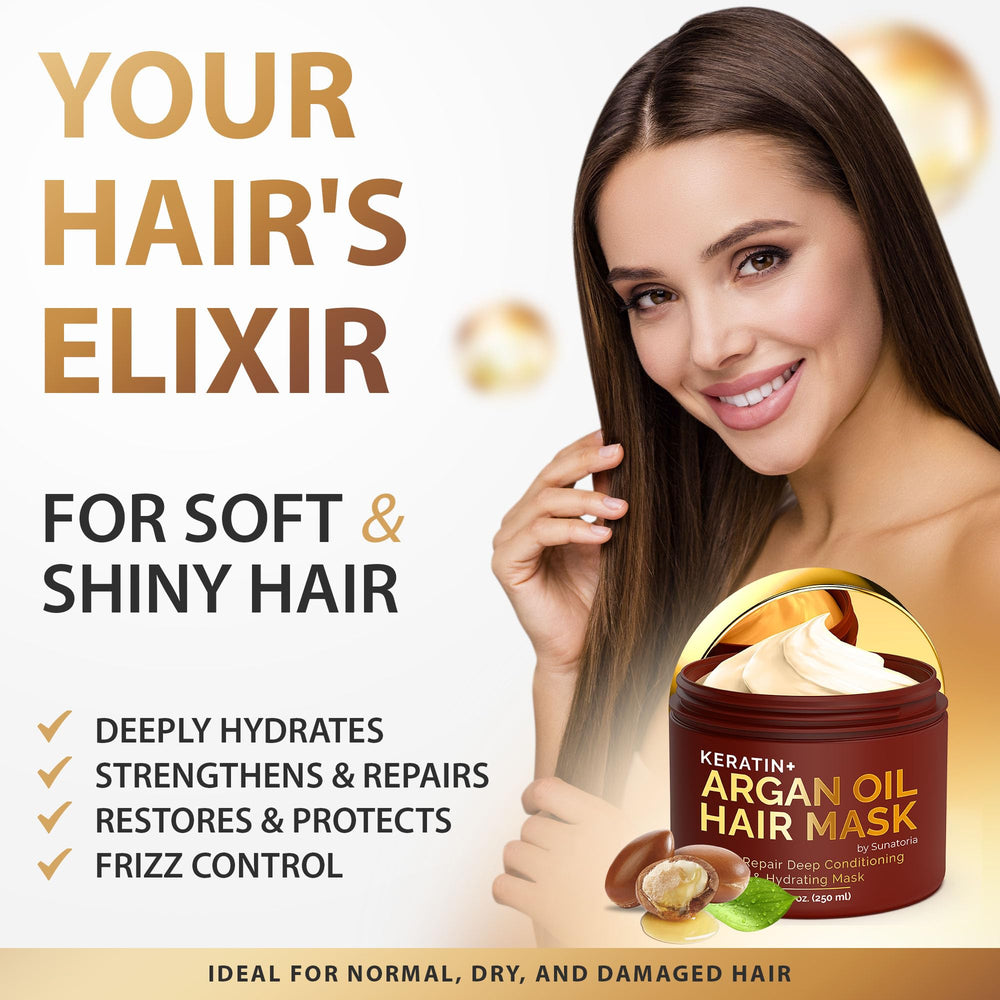 SUNATORIA mask being applied to damp hair shows creamy texture for smooth styling.