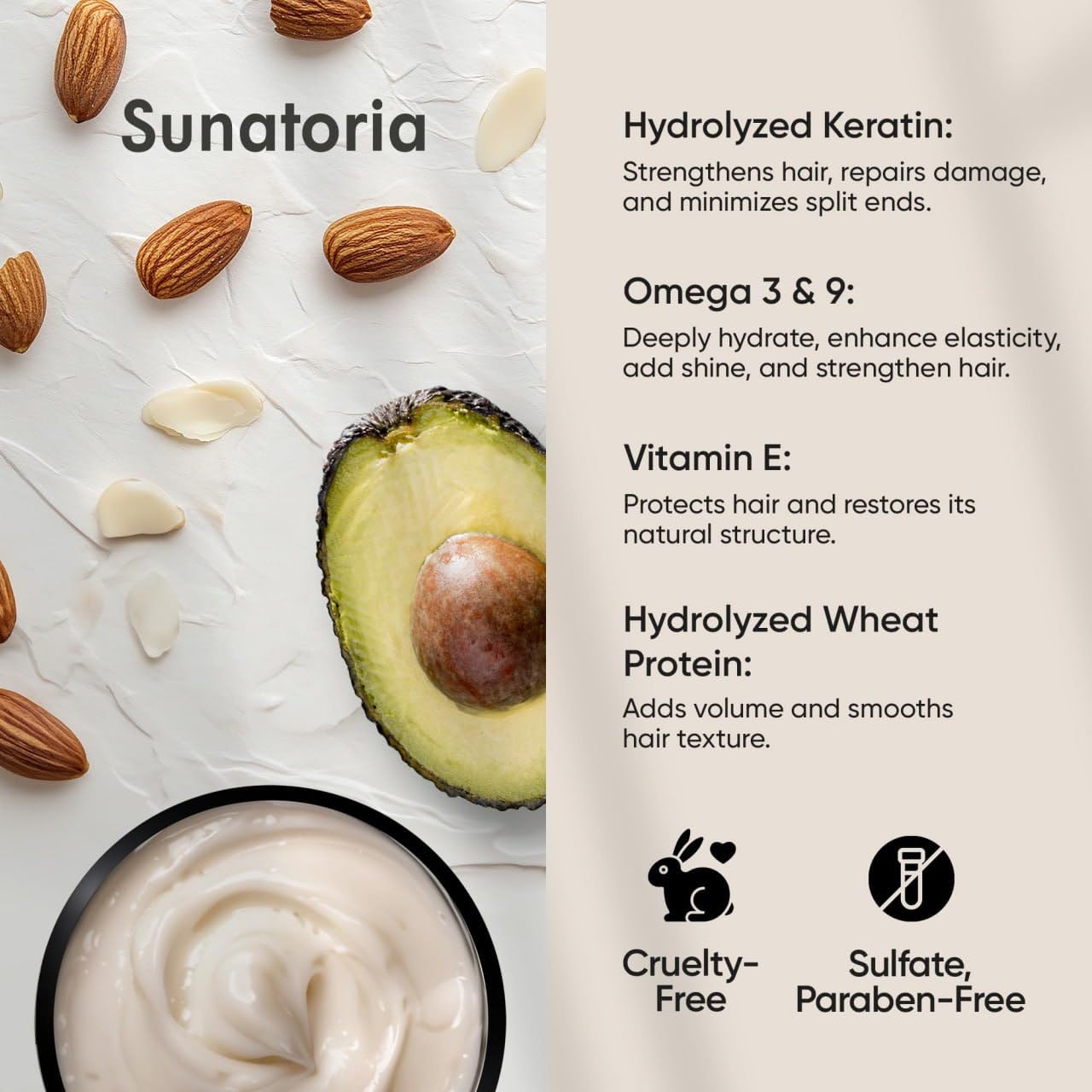 SUNATORIA omega-3 hair mask emphasizes nourishing moisture and resilience