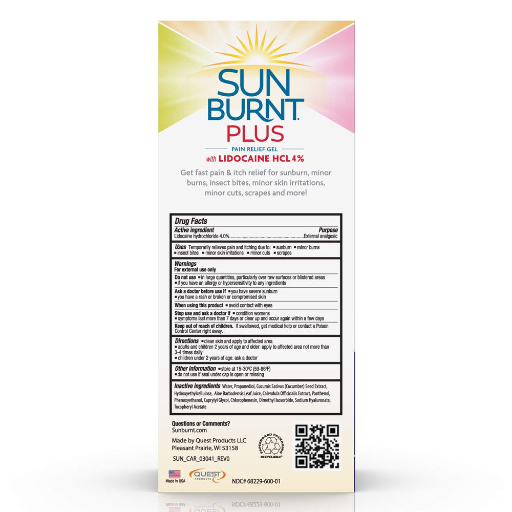 Sunburnt Plus aloe vera gel application delivers cooling hydration after sun exposure.