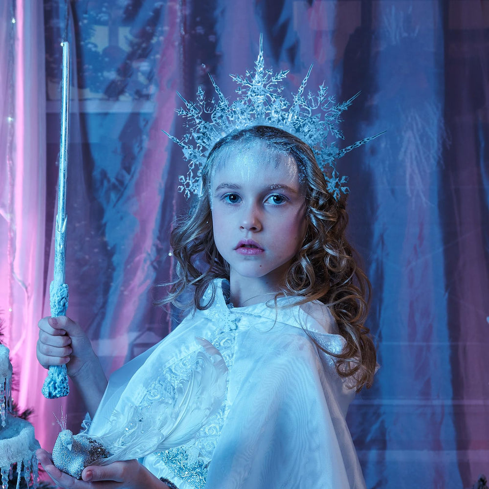 Suncalla iridescent snowflake headpiece reflects candlelight beautifully