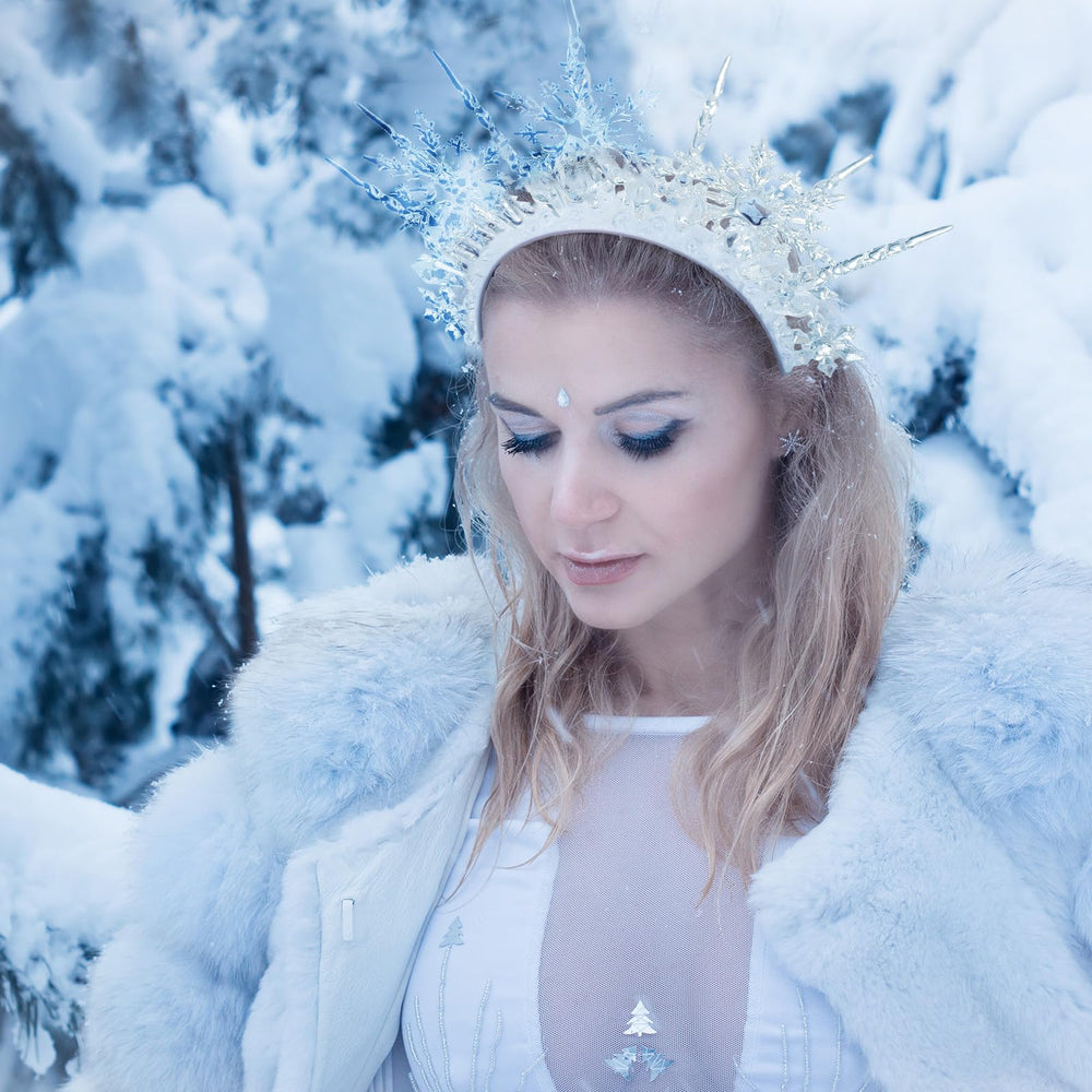 Suncalla winter snowflake tiara catches light with icy glow