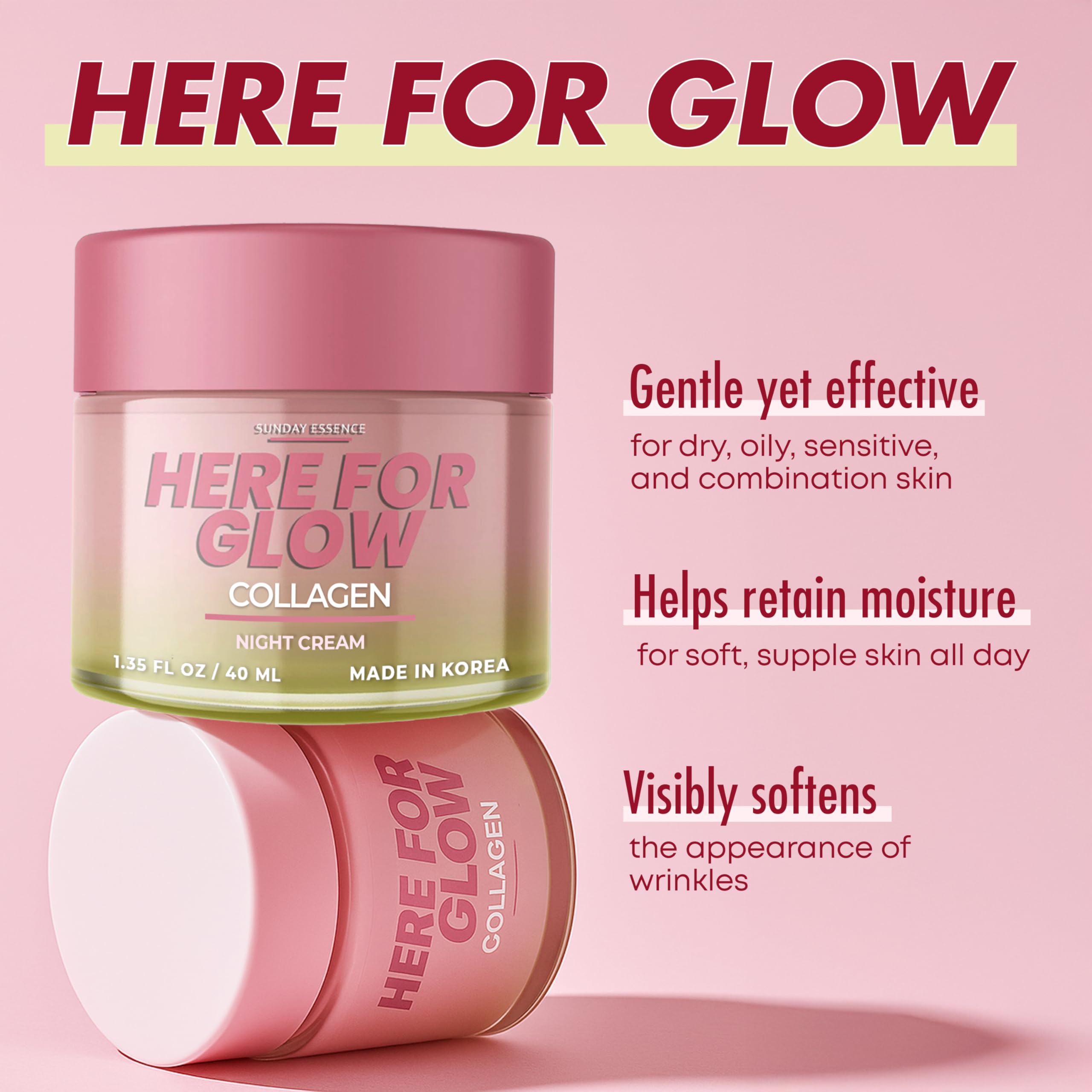 Sunday Essence Collagen Night Cream jar close up showing rich hydrating texture.