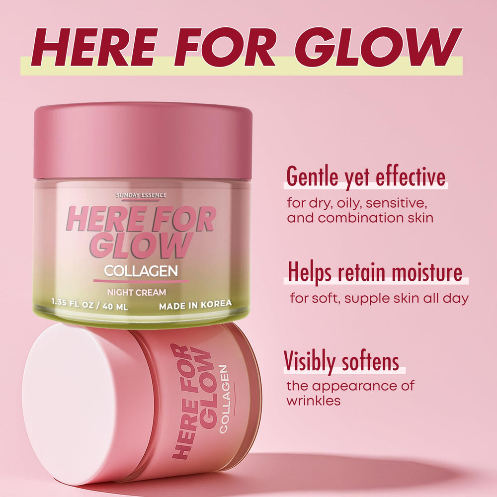 Sunday Essence Collagen Night Cream jar close up showing rich hydrating texture.
