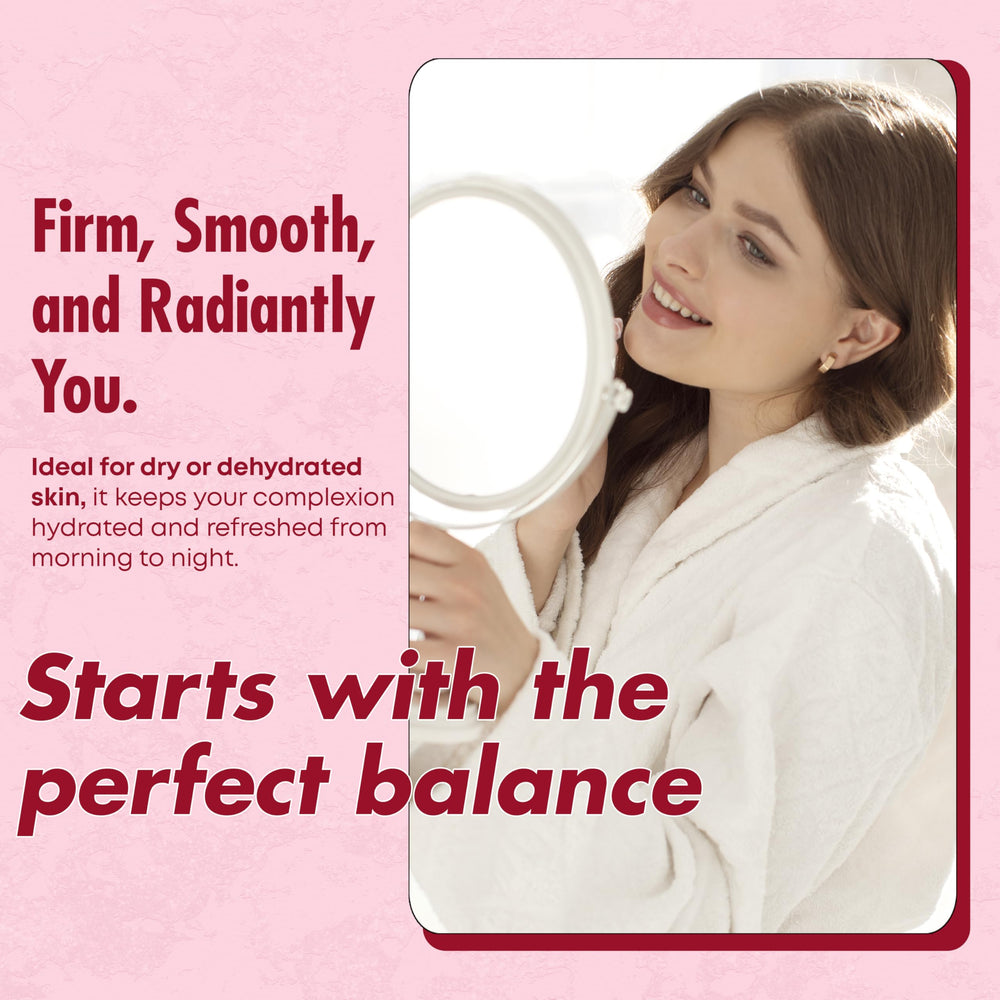 Sunday Essence collagen serum dropper applying product to skin for daily hydration.