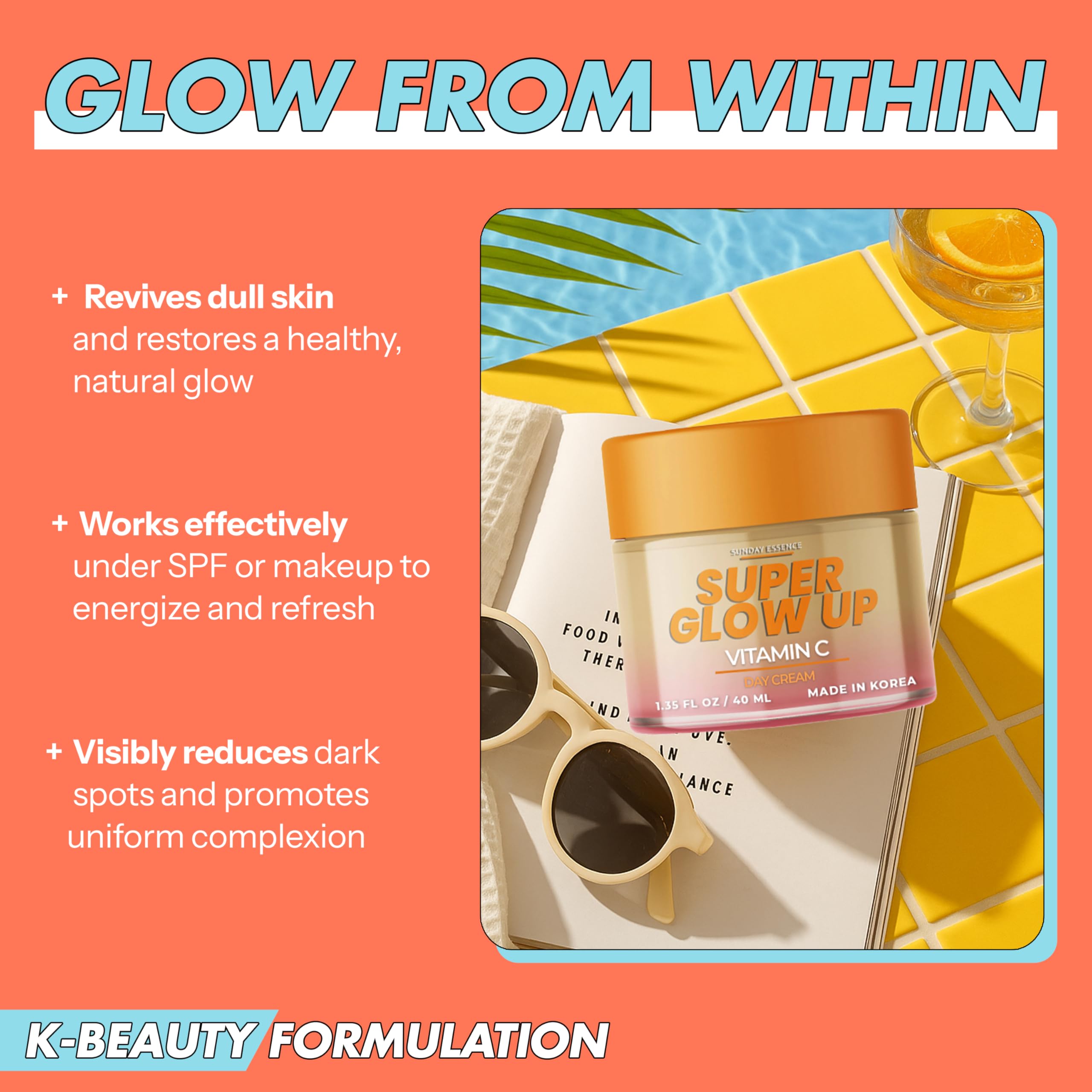Sunday Essence Vitamin C Day Cream shown under sunscreen for daily protection