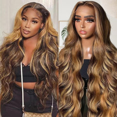 Sunelk Honey Blonde Ombre lace front wig 13x6 front view showing natural parting
