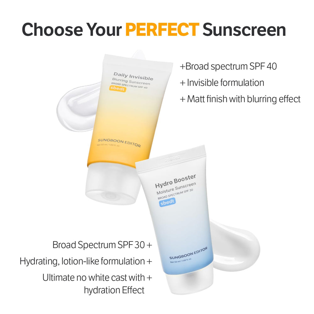 SUNGBOON EDITOR clean formula panel highlights panthenol and niacinamide for soothing, brightening prep.