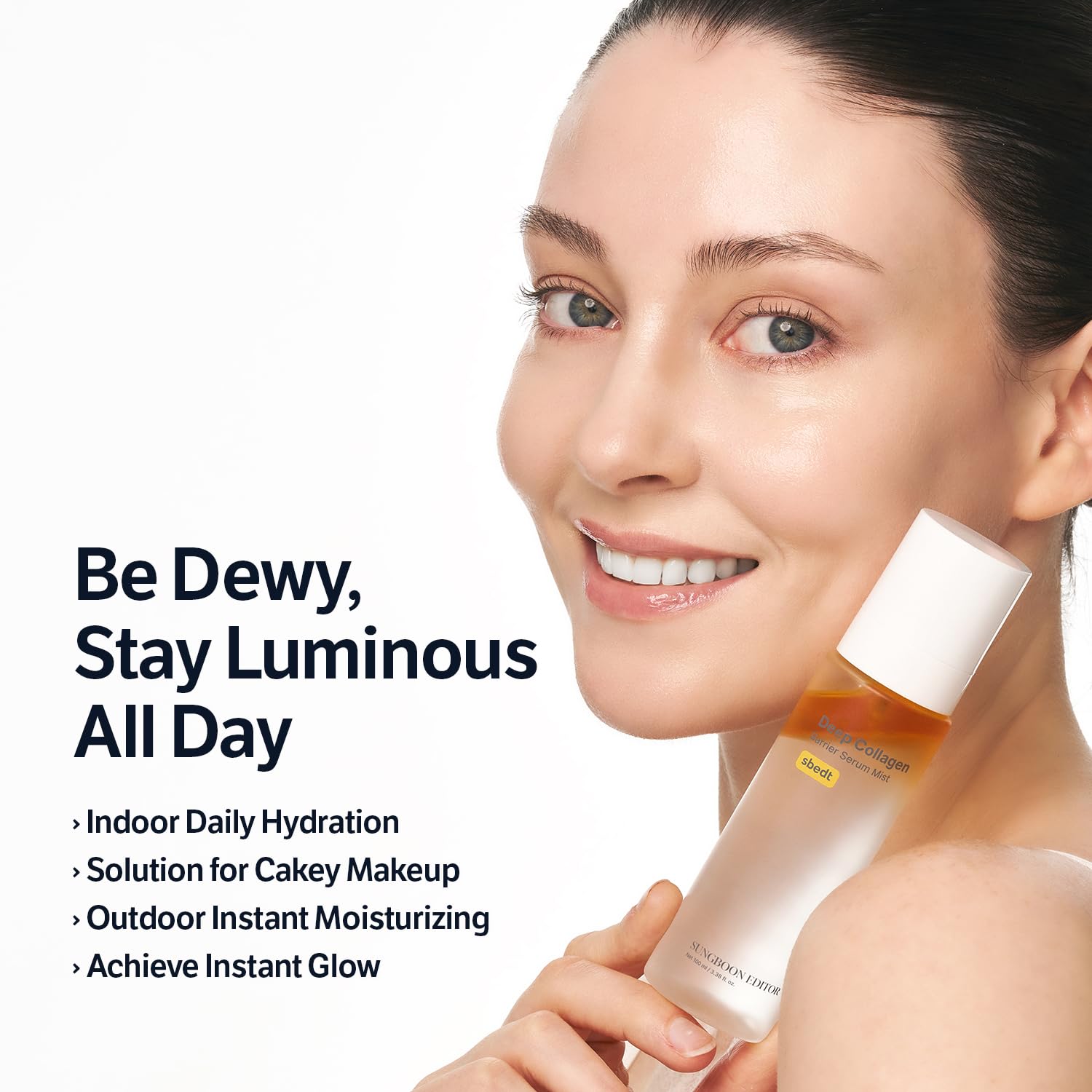 SUNGBOON EDITOR Deep Collagen Barrier Serum Mist spritz demonstrates a light, non-sticky hydration experience