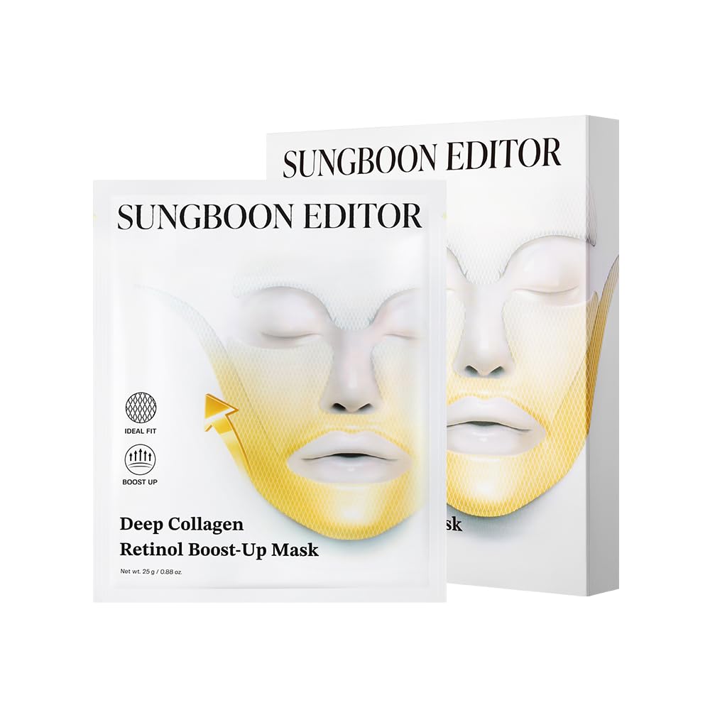 SUNGBOON EDITOR Deep Collagen Retinol Mask pack shows tightening for a refined V-line.