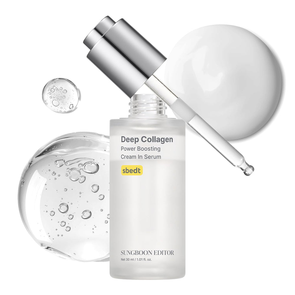 SUNGBOON EDITOR Deep Collagen Wrinkle Filler Serum bottle closeup highlights targeted elasticity support