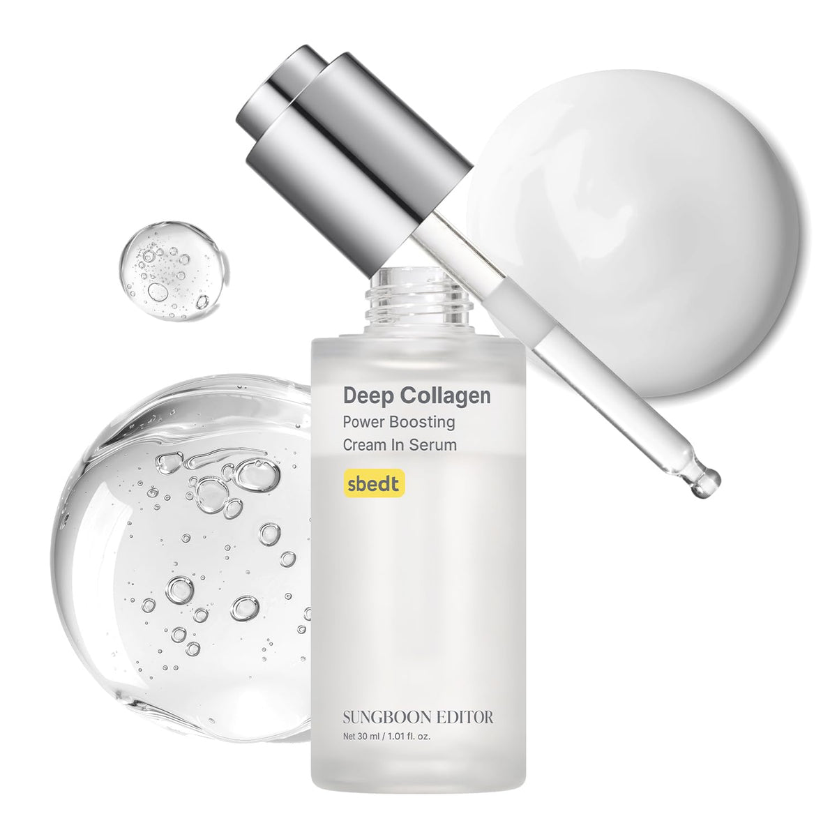 SUNGBOON EDITOR Deep Collagen Wrinkle Filler Serum bottle closeup highlights targeted elasticity support