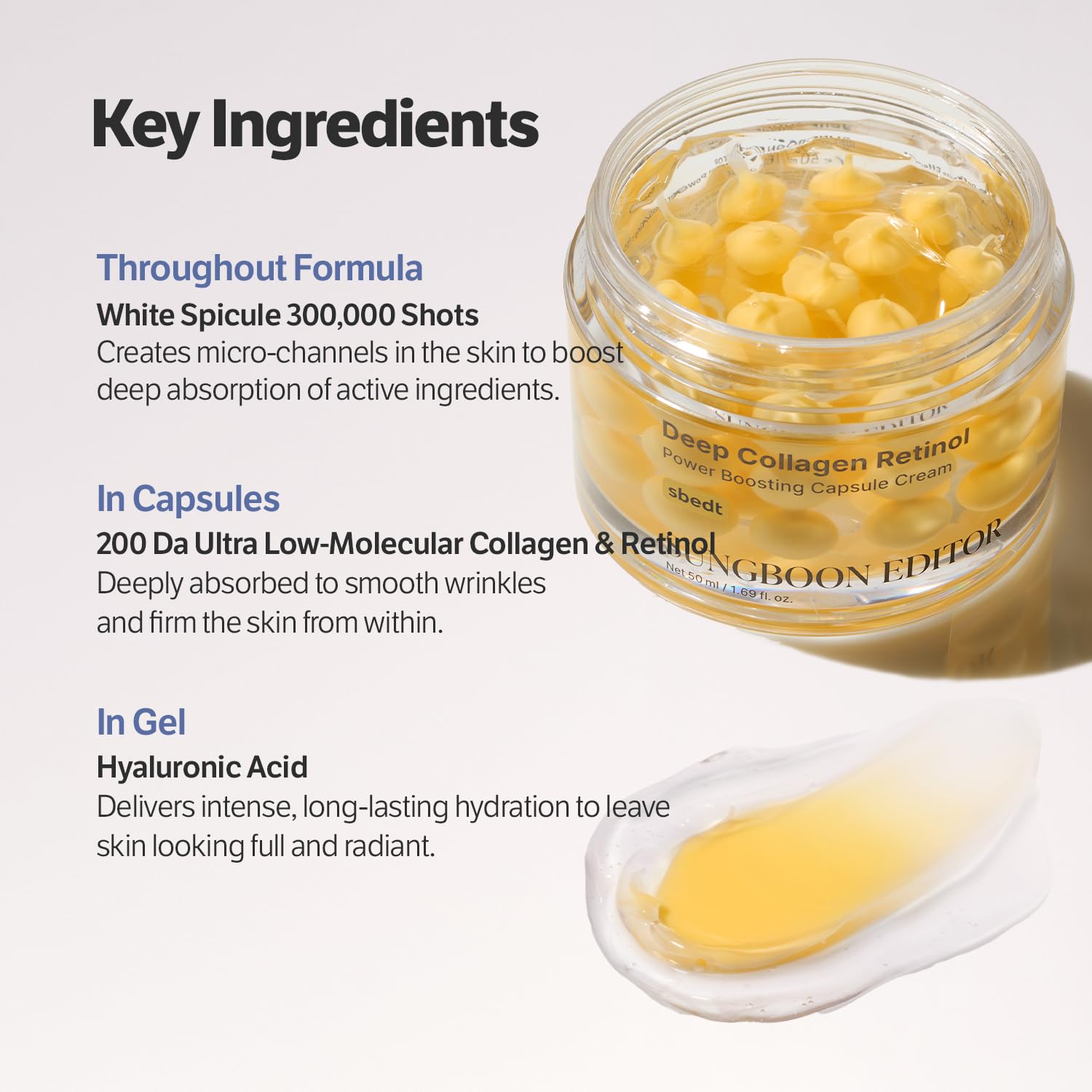 SUNGBOON EDITOR eight-hyaluronic-acids blend delivers deep hydration.
