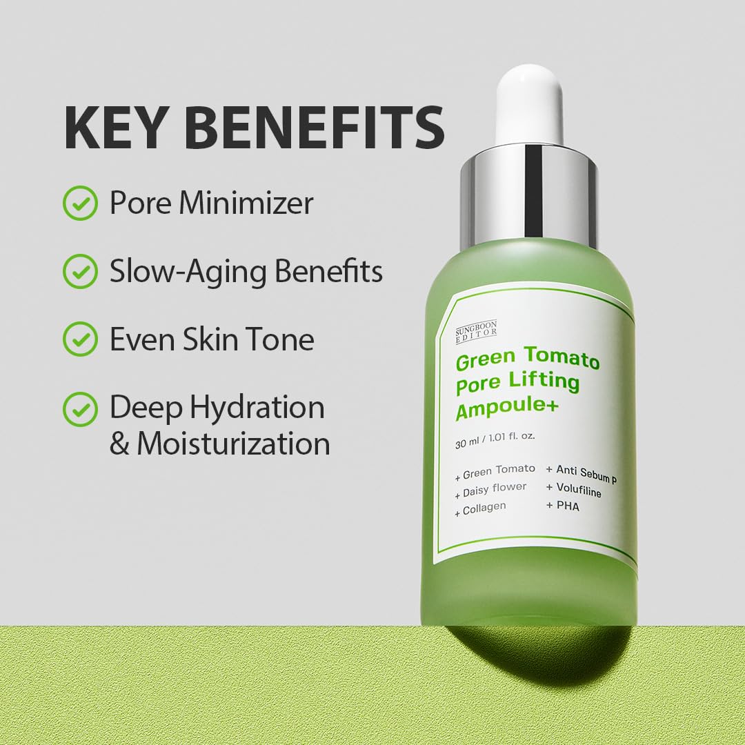 SUNGBOON EDITOR Green Tomato Pore Lifting Ampoule closeup texture reveals silky finish