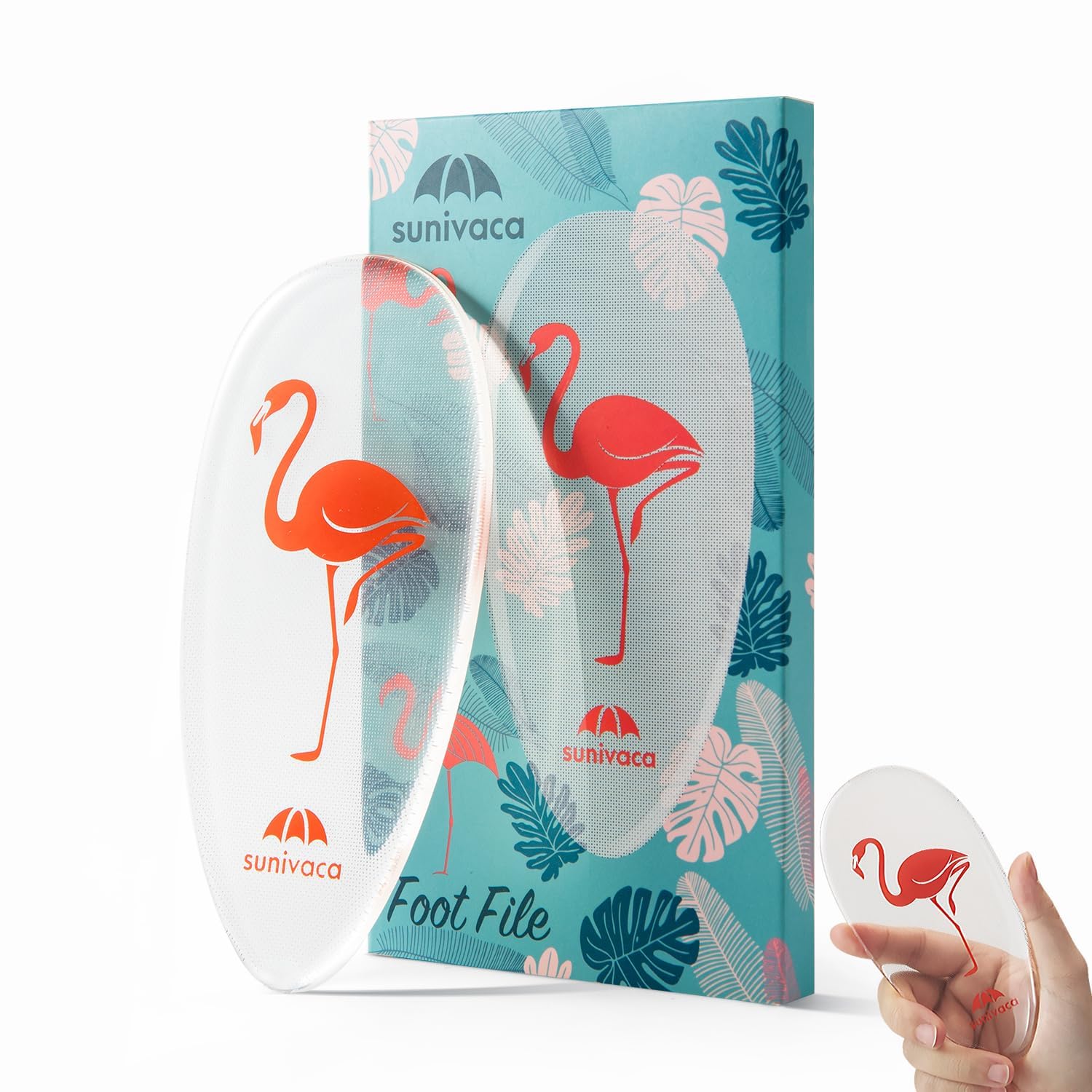 Sunivaca glass foot file callus remover in use for a smooth heel finish.