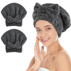 Sunland large microfiber hair-drying cap with bow knot dries curls gently and quickly.