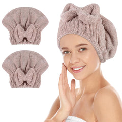 SUNLAND large microfiber hair drying cap with bow knot for secure fit and fast drying.