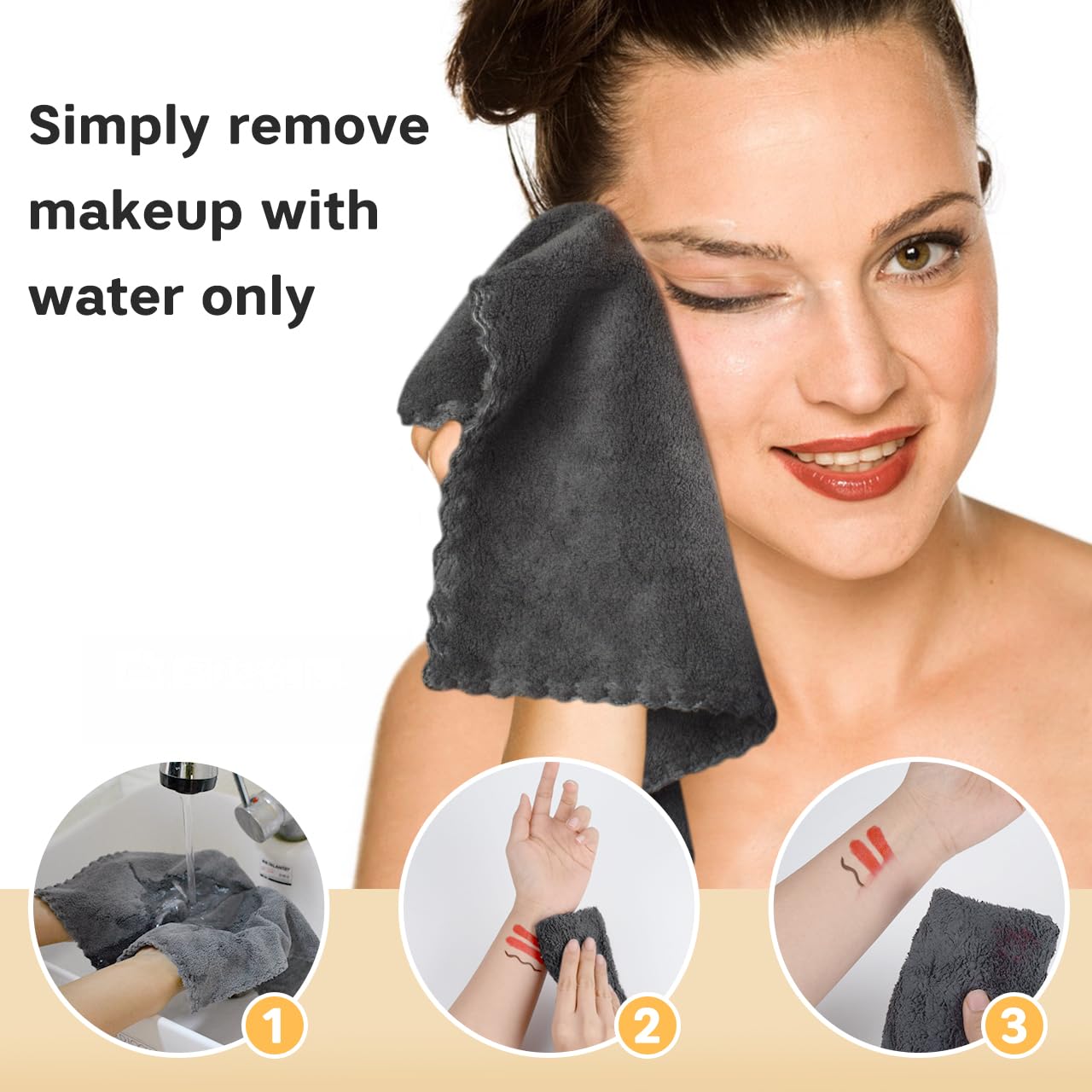 SUNLAND microfiber face cloth for makeup removal with water or cleanser.
