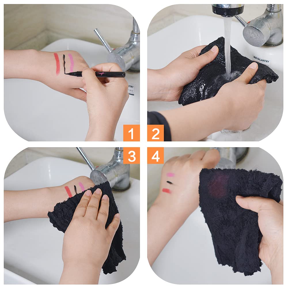 SUNLAND microfiber cloth used with makeup remover for quick, clean removal.