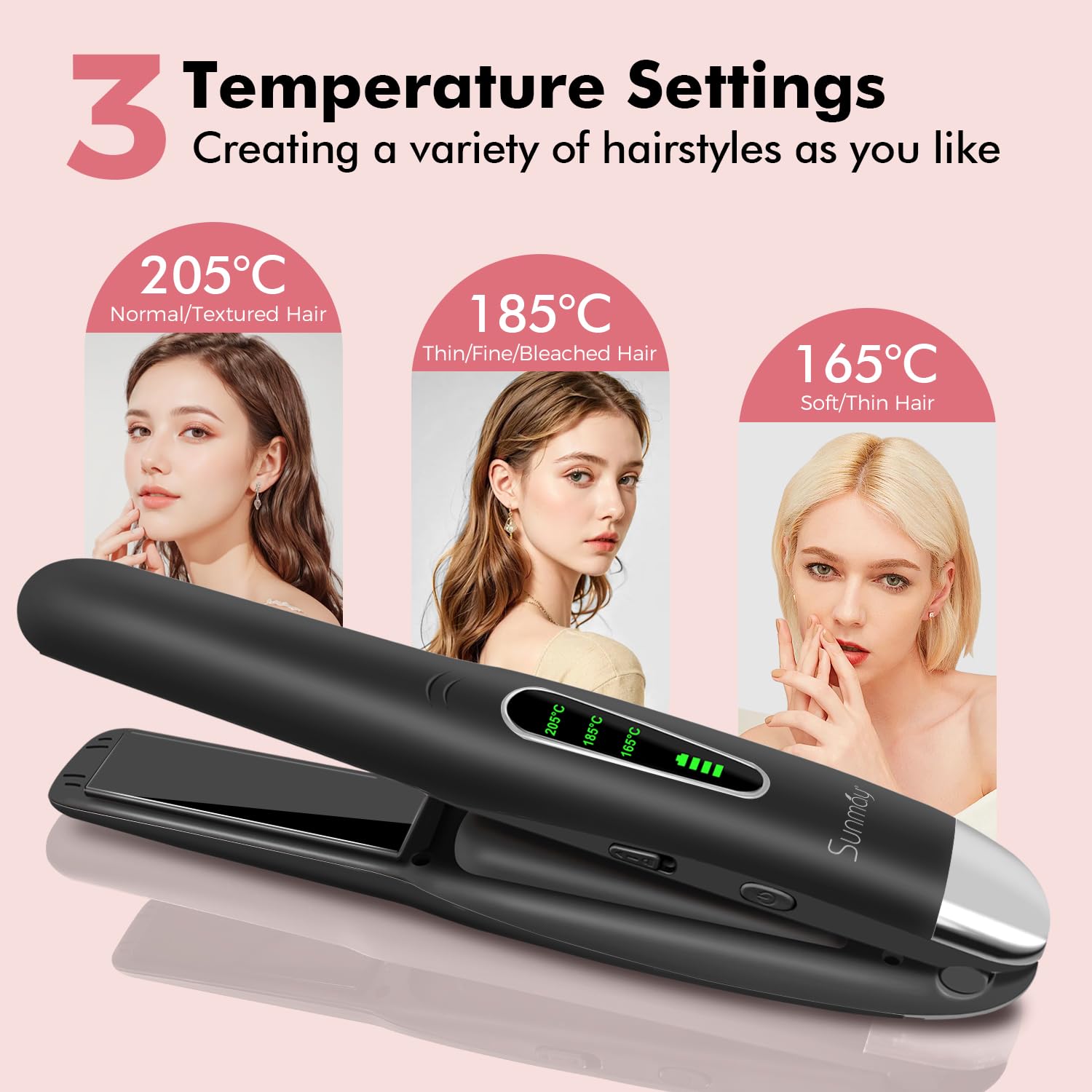 SUNMAY cordless hair straightener with lightweight-design fits easily in bags for quick touch-ups.