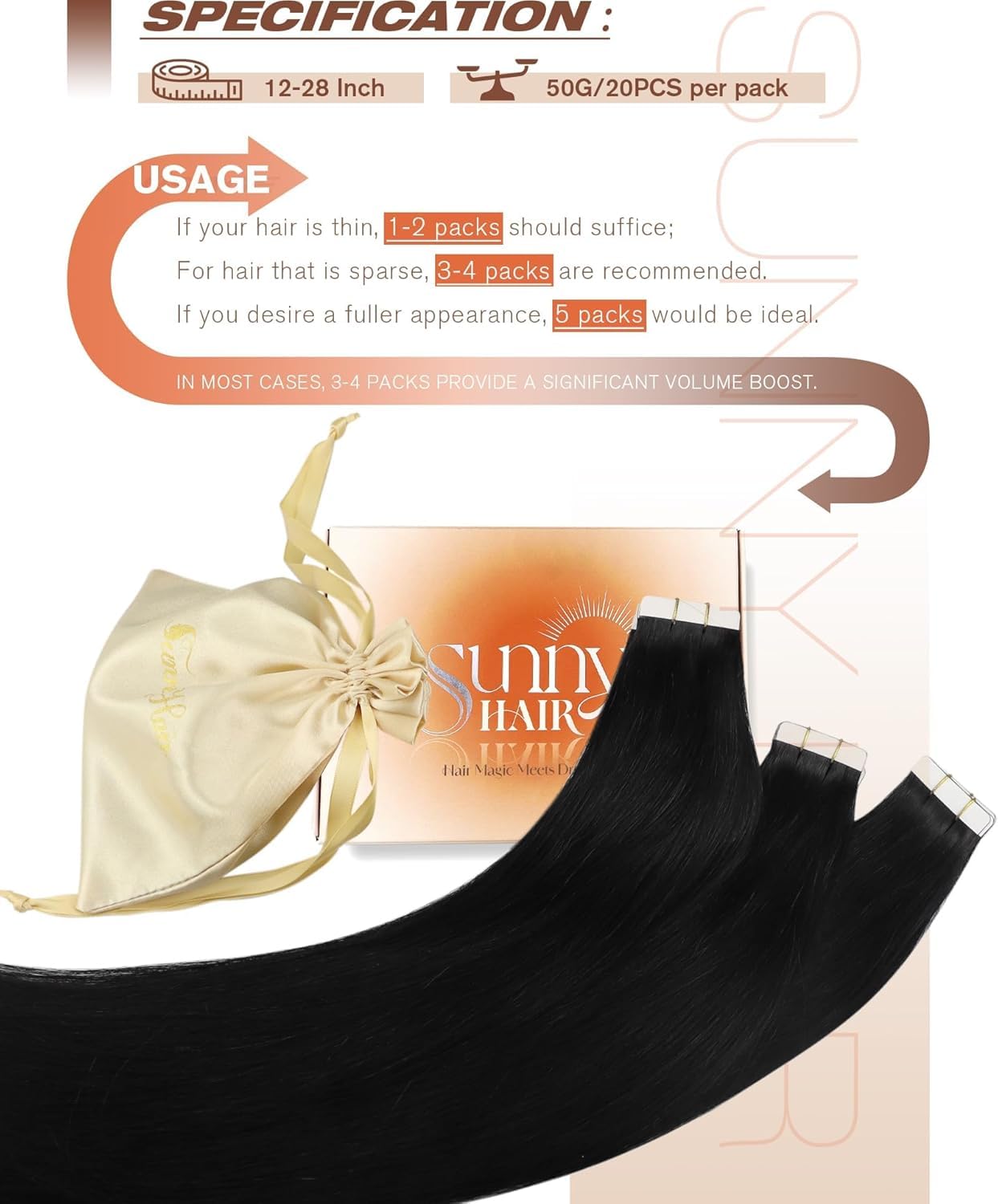 Sunny Hair tape-in extensions show options to boost volume or length for different hair types