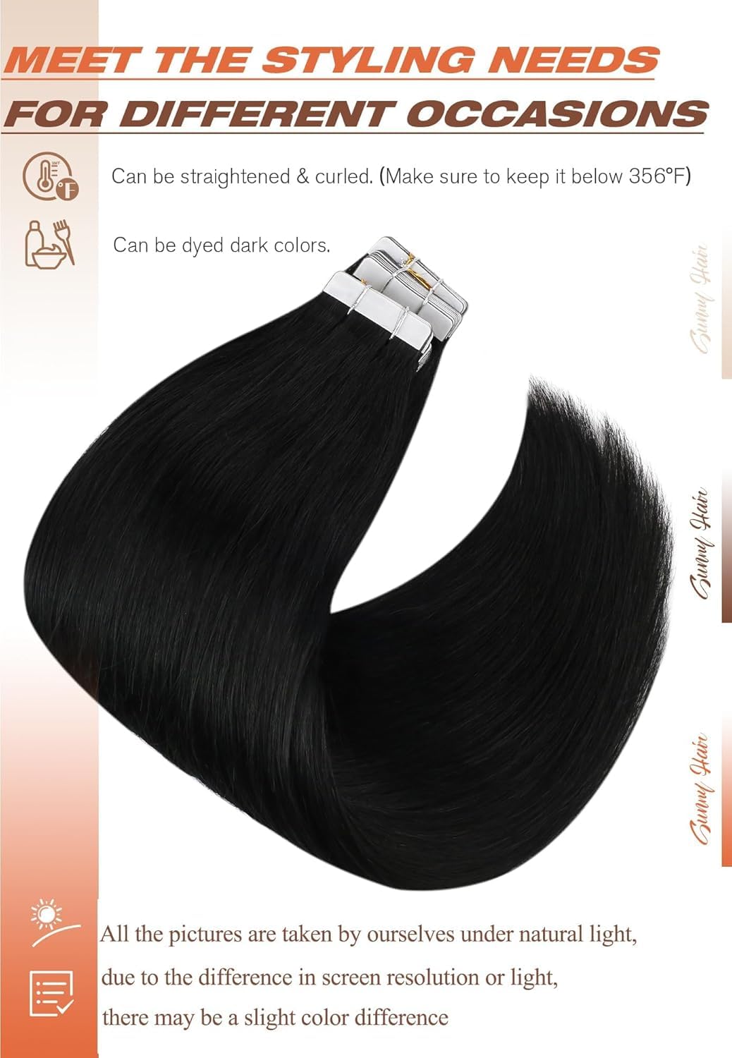 Sunny Hair skin weft construction for invisible, lightweight finish.