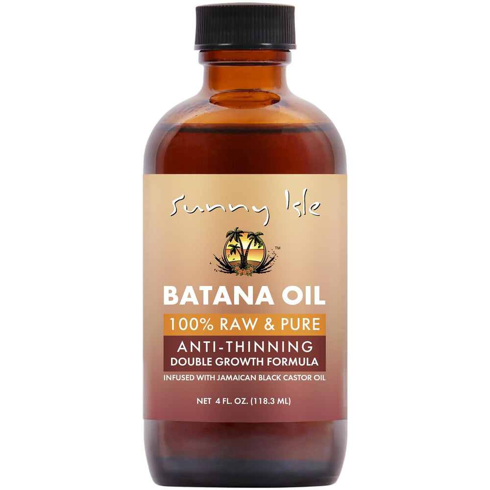 Sunny Isle Batana Oil bottle pour for easy scalp nourishment.