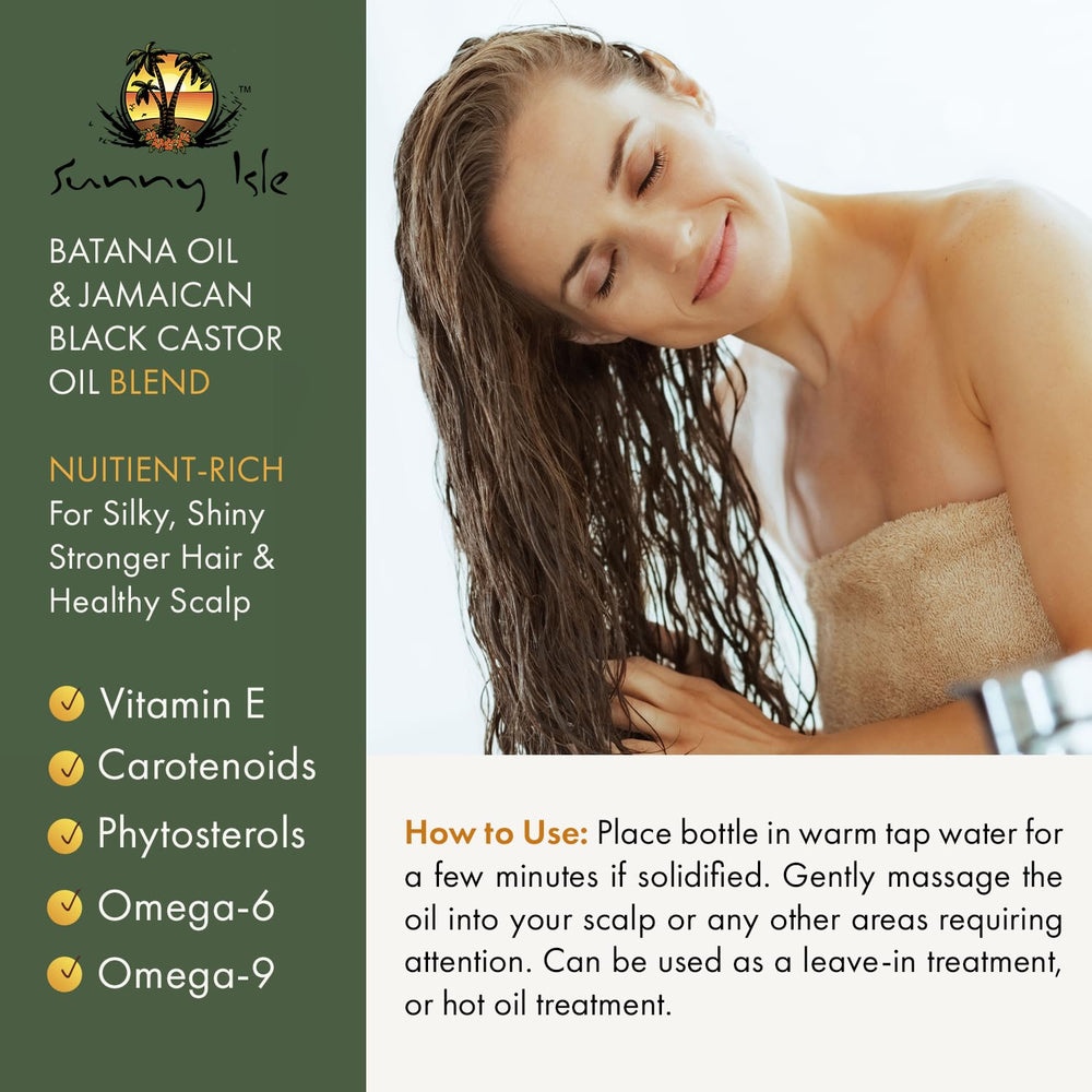 Sunny Isle Batana Oil hair application demonstrates easy scalp massage.
