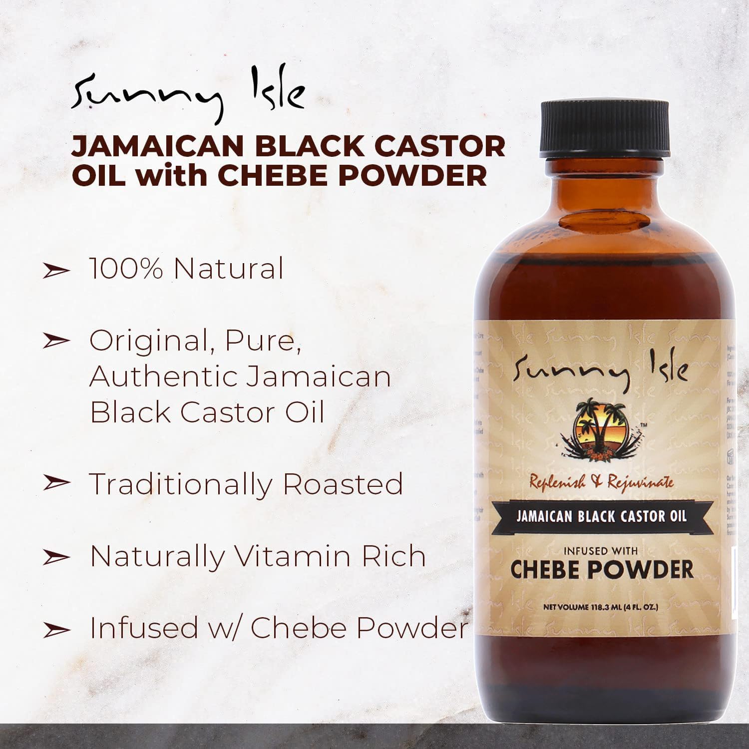 Sunny Isle Chebe powder closeup highlighting traditional ingredient.