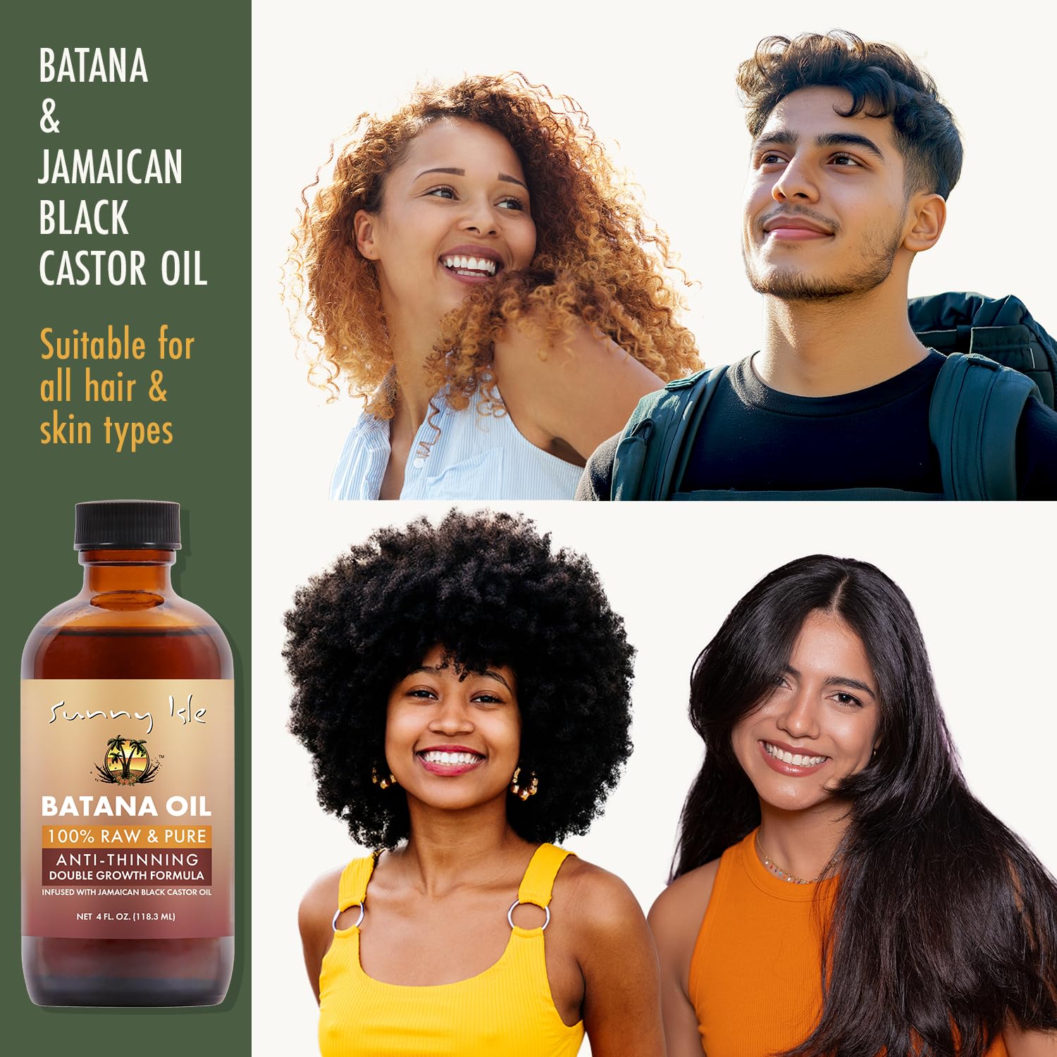 Sunny Isle Jamaican Black Castor Oil bottle emphasizes organic nourishment.