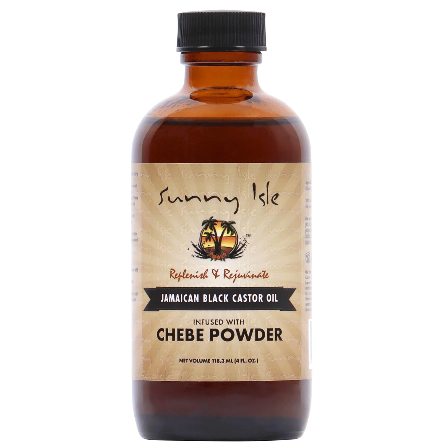 Sunny Isle Jamaican Black Castor Oil Chebe bottle for nourishing hair treatment.