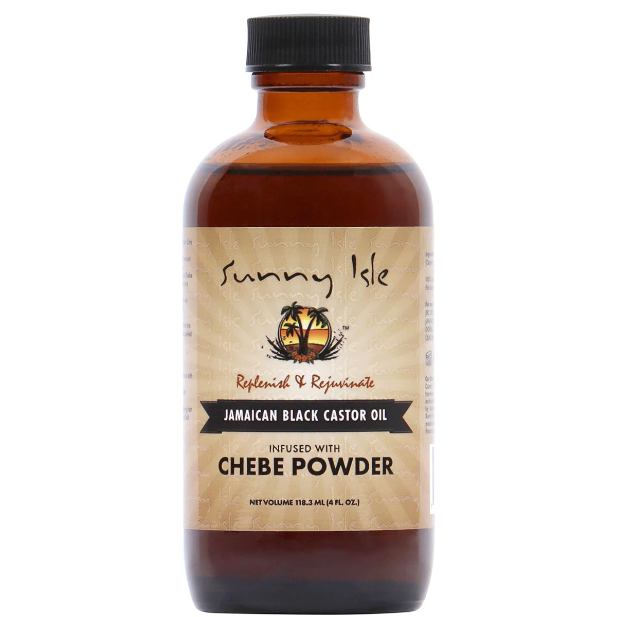 Sunny Isle Jamaican Black Castor Oil Chebe bottle for nourishing hair treatment.