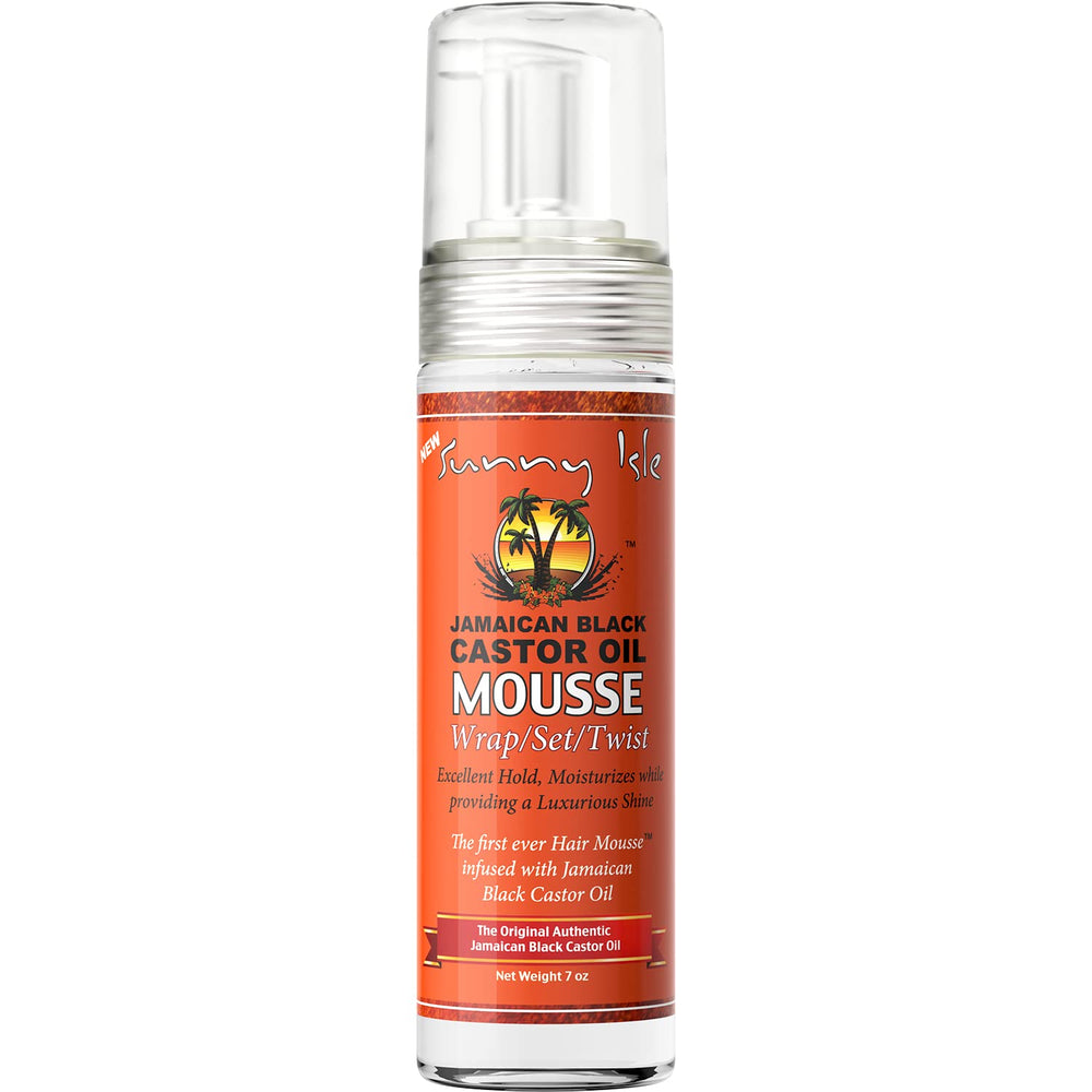 Sunny Isle Jamaican Black Castor Oil Mousse Wrap Set 7oz bottle offering strong hold for defined curls.