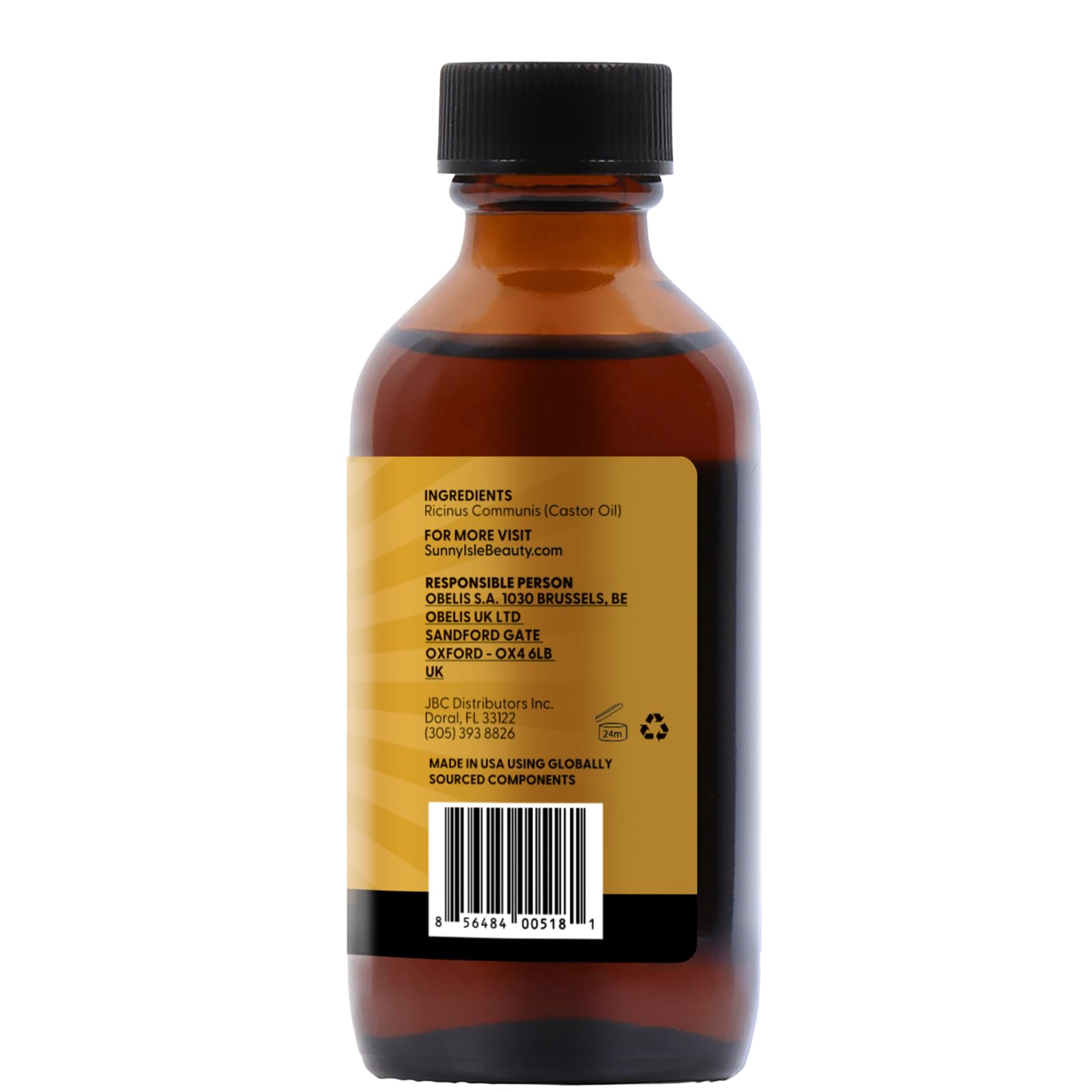 Sunny Isle JBCO product made in USA label on packaging.