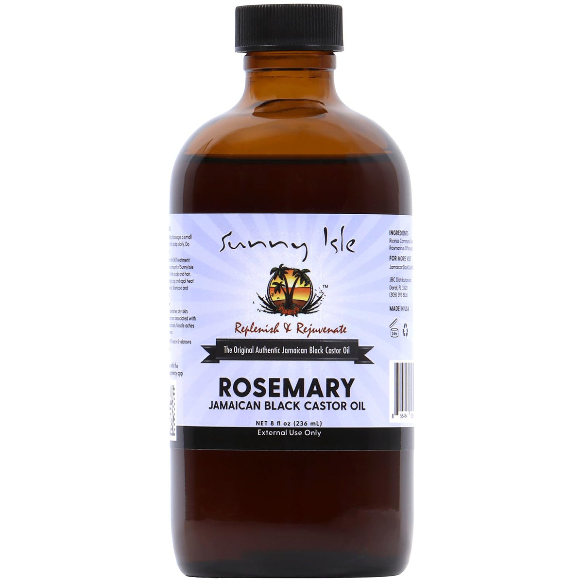 Sunny Isle Rosemary Jamaican Black Castor Oil bottle closeup for premium scalp care