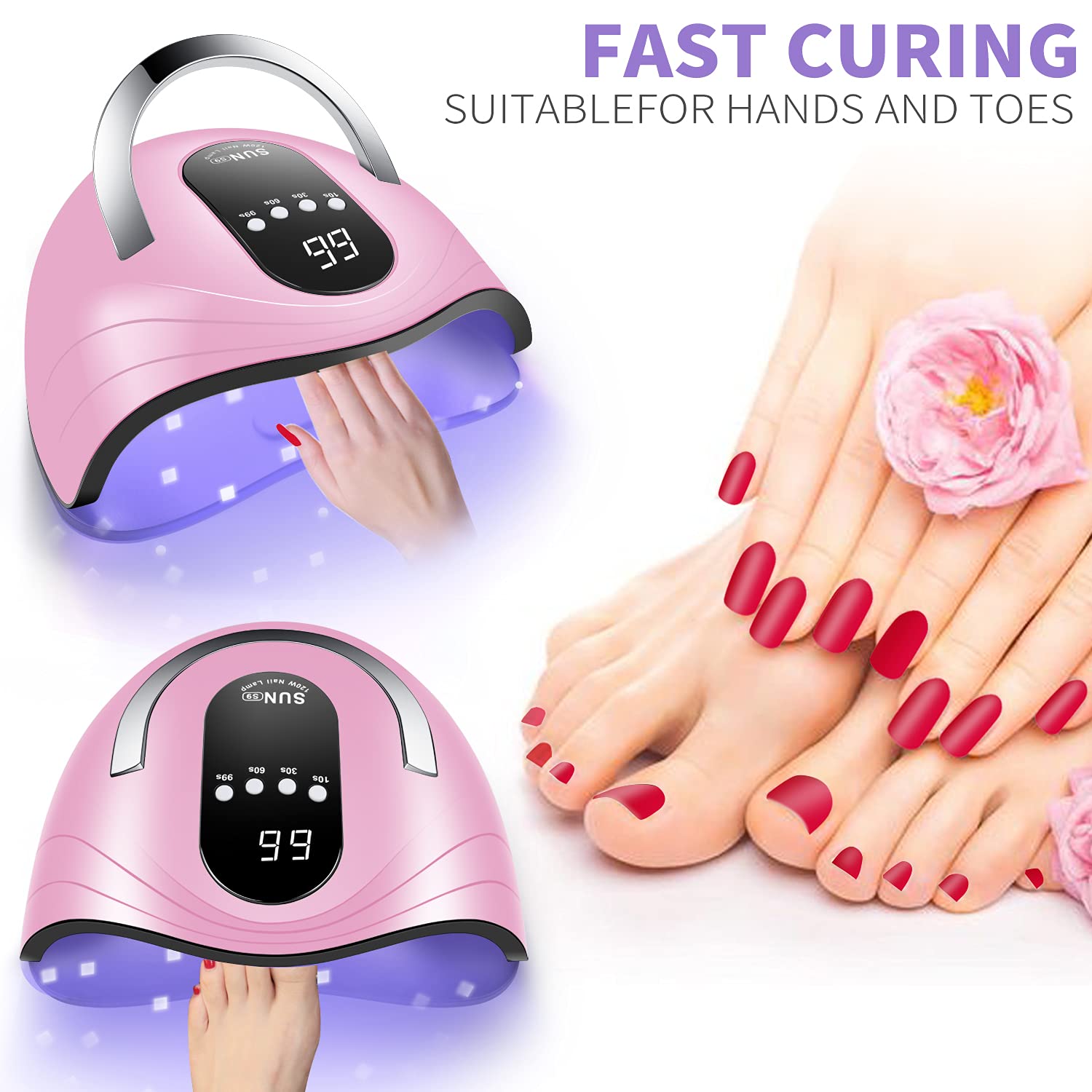 Sunrich UV Gel Nail Lamp 120W pink large interior for hands and feet.