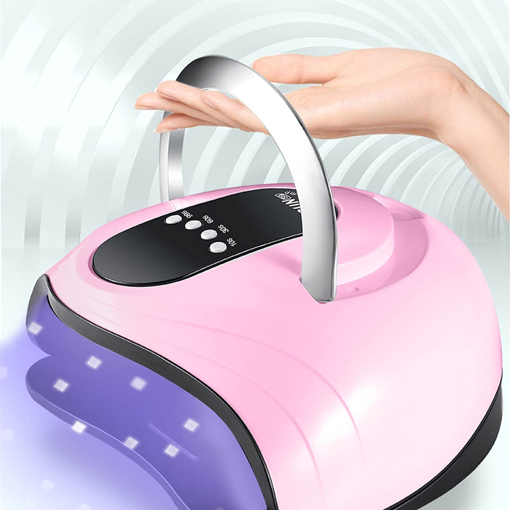 Sunrich UV Gel Nail Lamp 120W pink portable handle for easy transport.