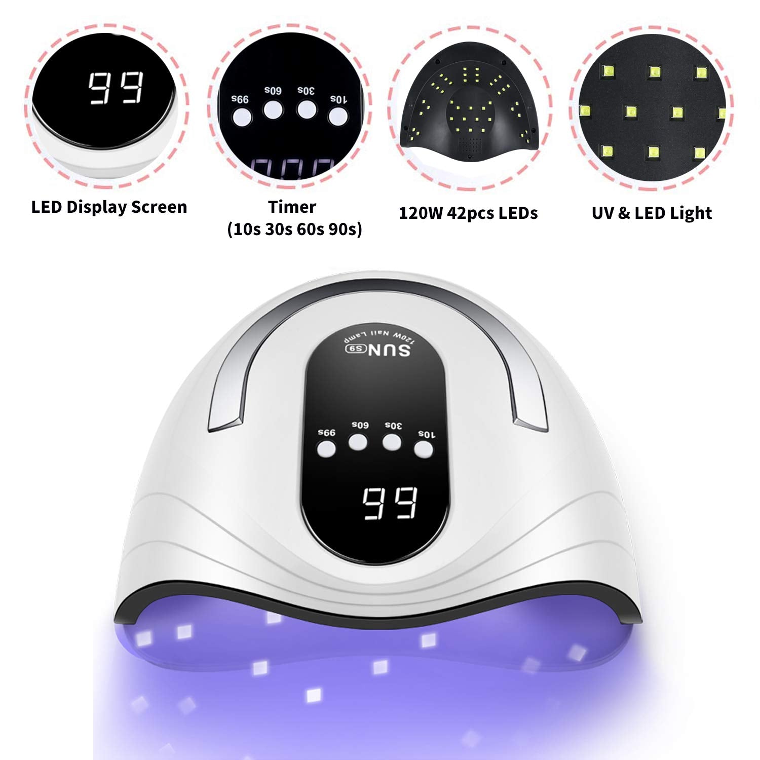 Sunrich UV Gel Nail Lamp automatic sensor; touchless operation for ease.