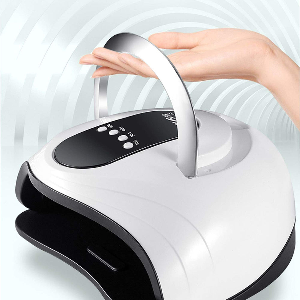 Sunrich UV Gel Nail Lamp with portable handle; easy transport for home nails.