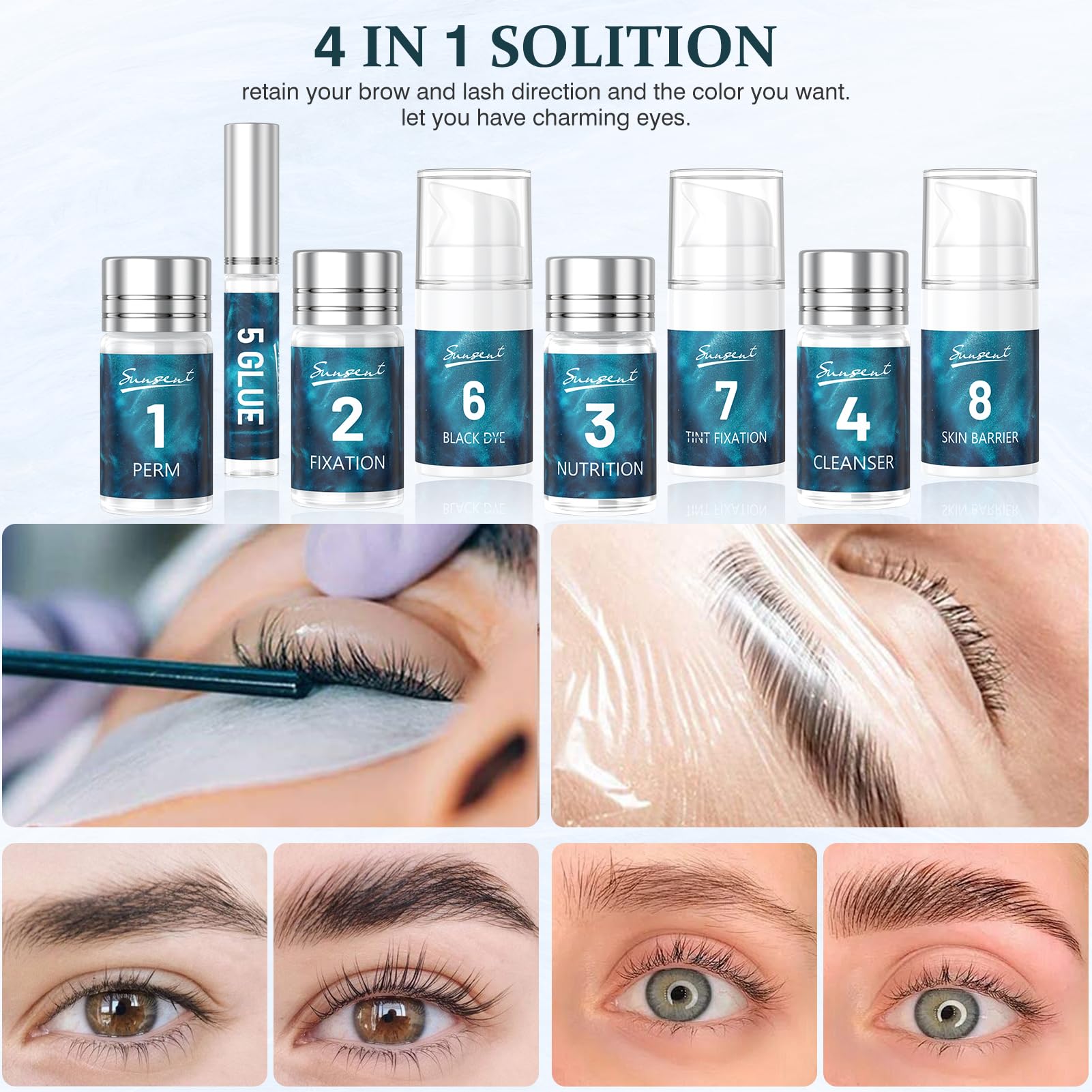 SUNSENT tools arranged for precise at-home or salon lash treatment.