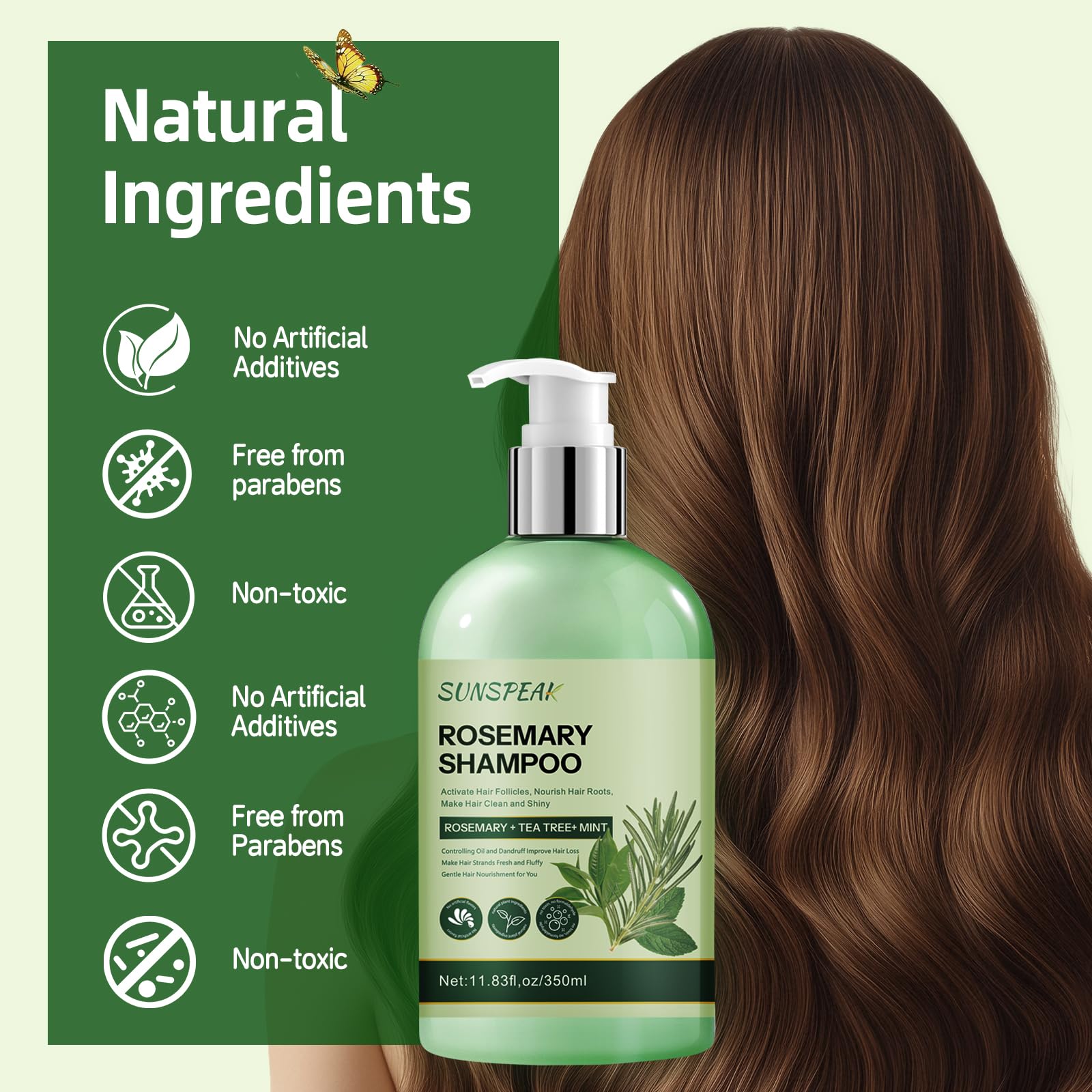 Sunspeak rosemary shampoo highlights shine and hair health for thinning hair